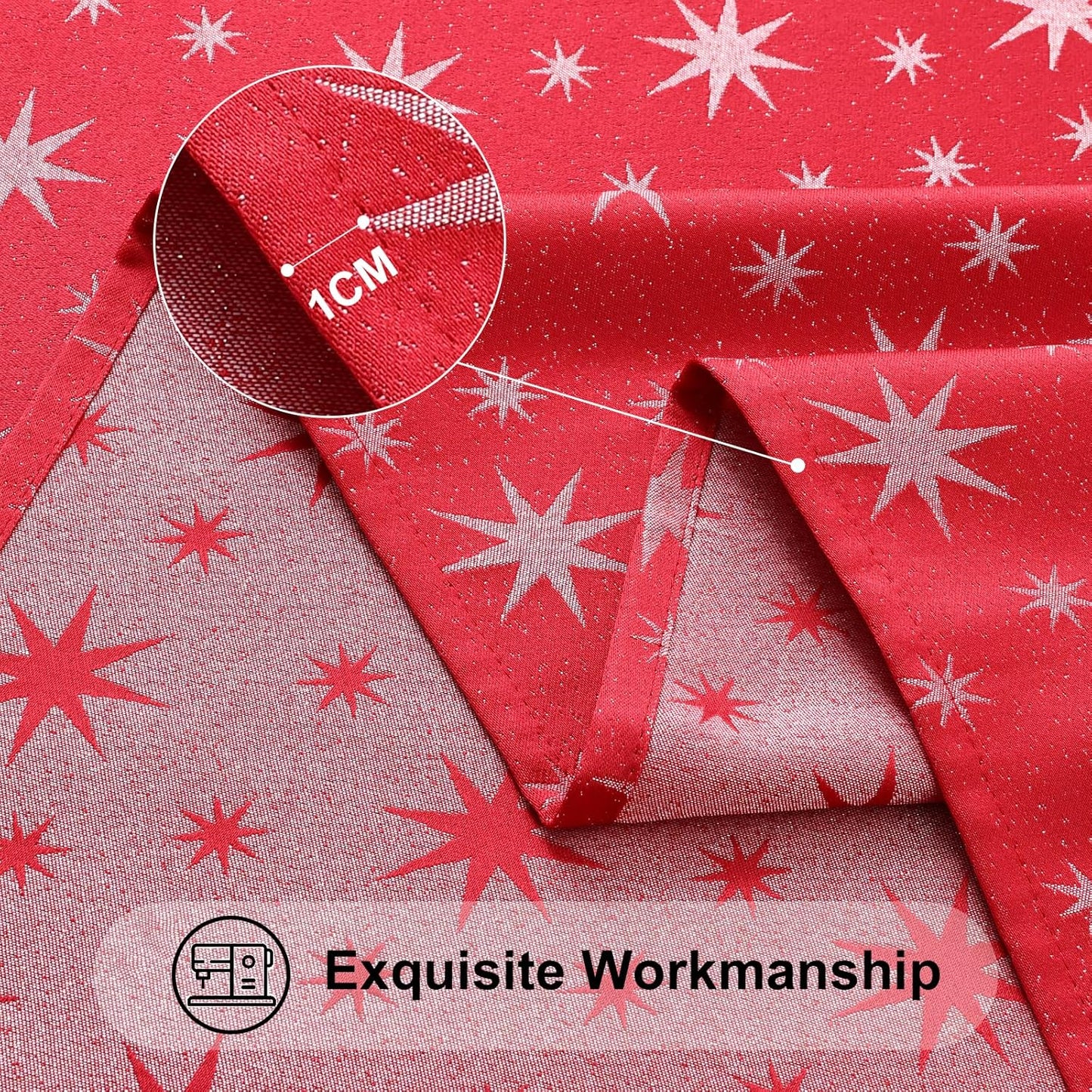 Rectangle Christmas Red Tablecloth, 60X84 Inch Waterproof Damask Table Cloth, Star Patterns Fabric Table Covers for Christmas Dinner, and New Year Celebration, Red