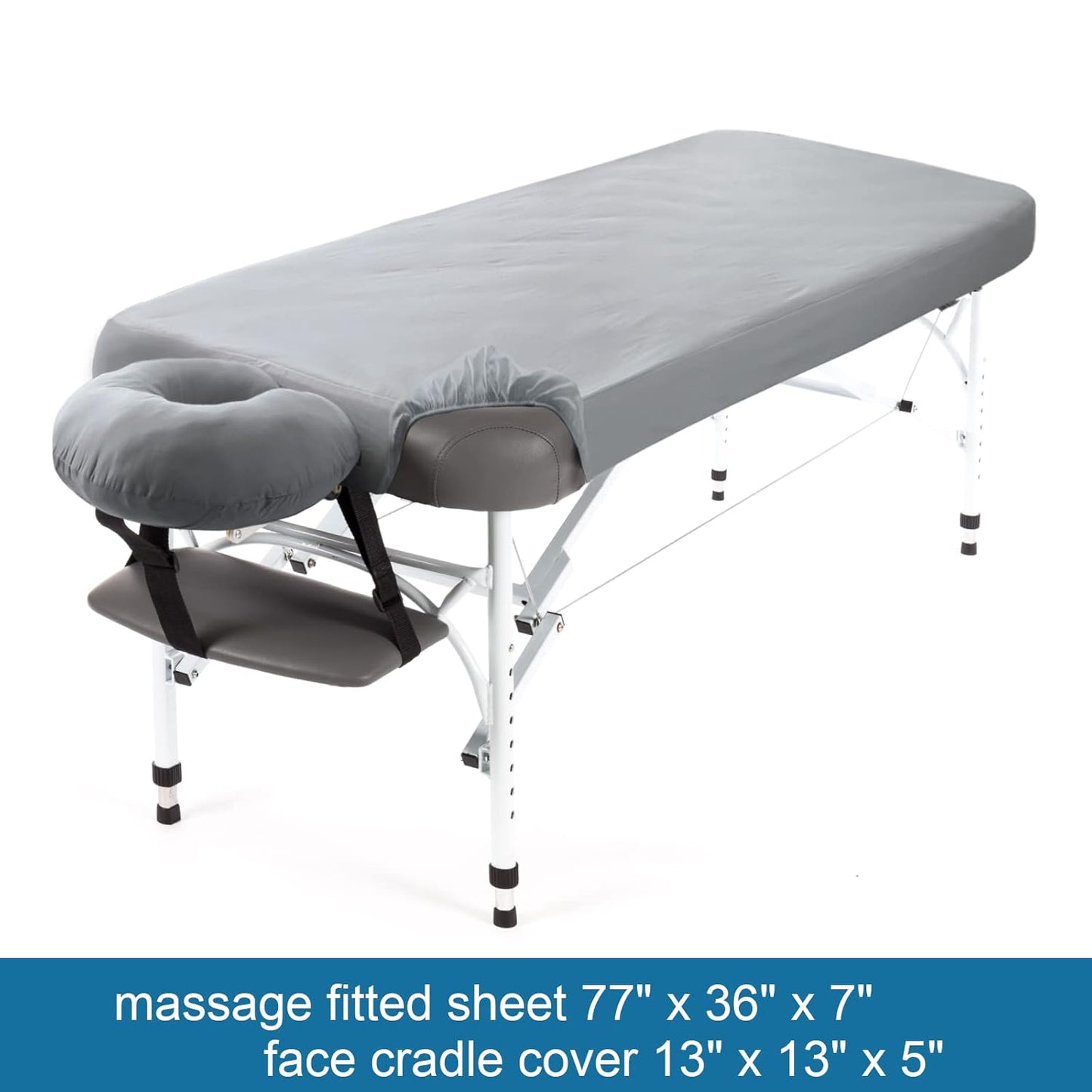 Waterproof Massage Table Sheets, Massage Table Cover Set 2- Piece Include Massage Fitted Sheet and Face Cradle Cover Ultra Soft & Skin-Friendly Fit Massage Table & Facial Bed, Grey, 36×77×7