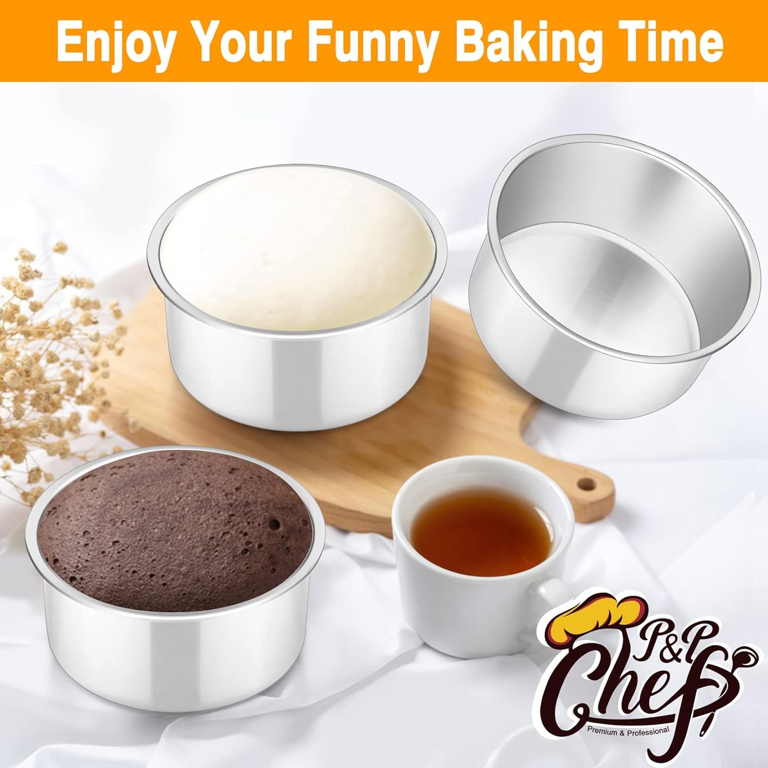 Cake Pan Set of 4, Stainless Steel Baking round Cake Pans Tins Bakeware for Birthday Wedding, Leak-Proof & Easy Clean, Mirror Finish & Easy Releasing, 4 Inch