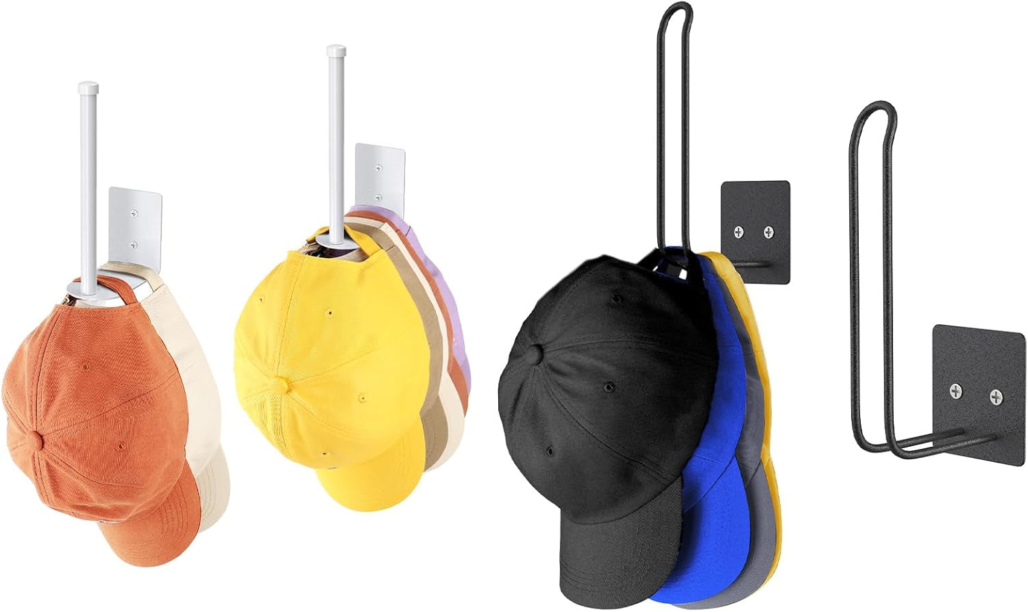 Bundle of 2 Pack Stainless Steel Hat Rack & 2 Pack Metal Hat Rack