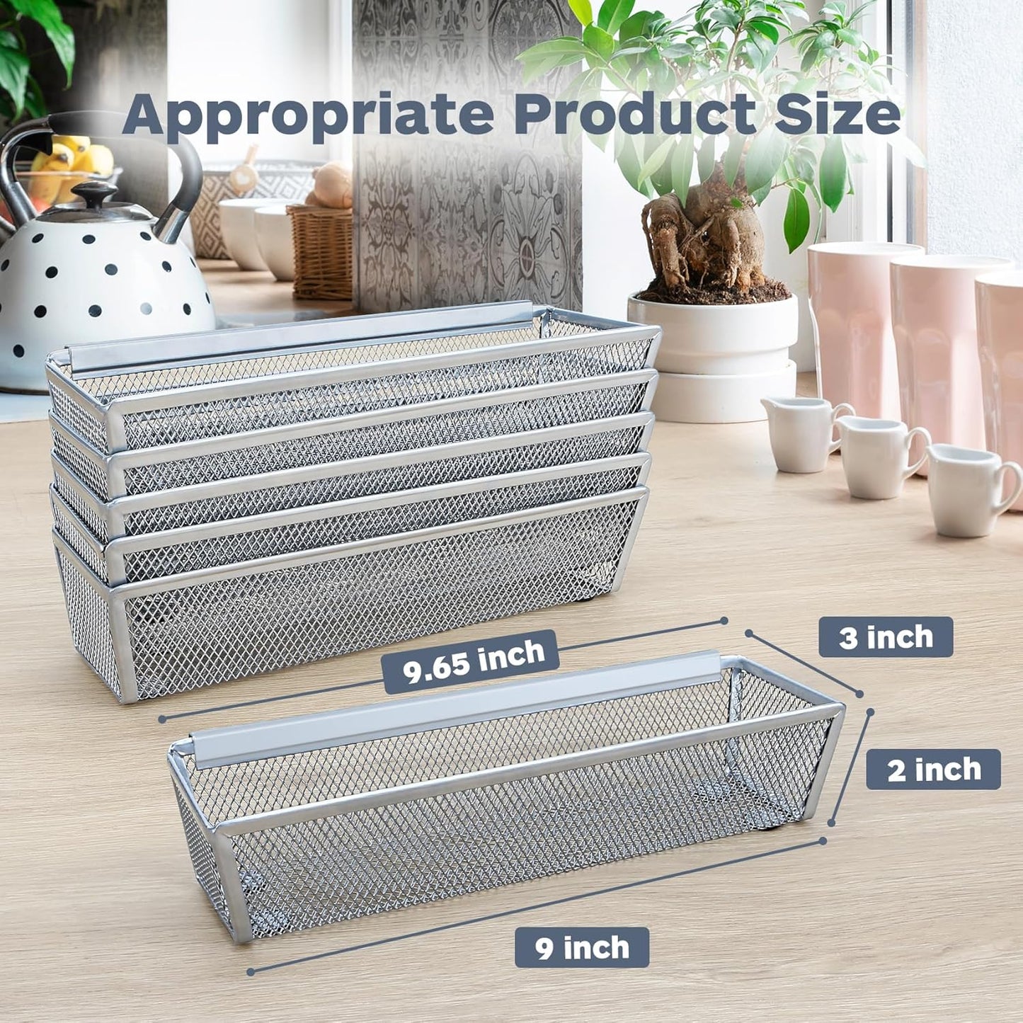 Silverware Drawer Organizer Set, 6-Piece Cutlery and Utensil Organizer with Interlocking Arm, Grey (9.6 x 3 x 2 Inches)