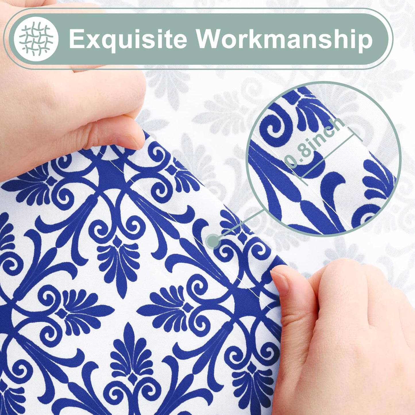 2 Pack 6 Foot Rectangle Picnic Tablecloth, Elastic Fitted Waterproof Table Cover, Windproof Washable Polyester Table Cloth for Camping, Indoor and Outdoor (Blue, 30" X 72")