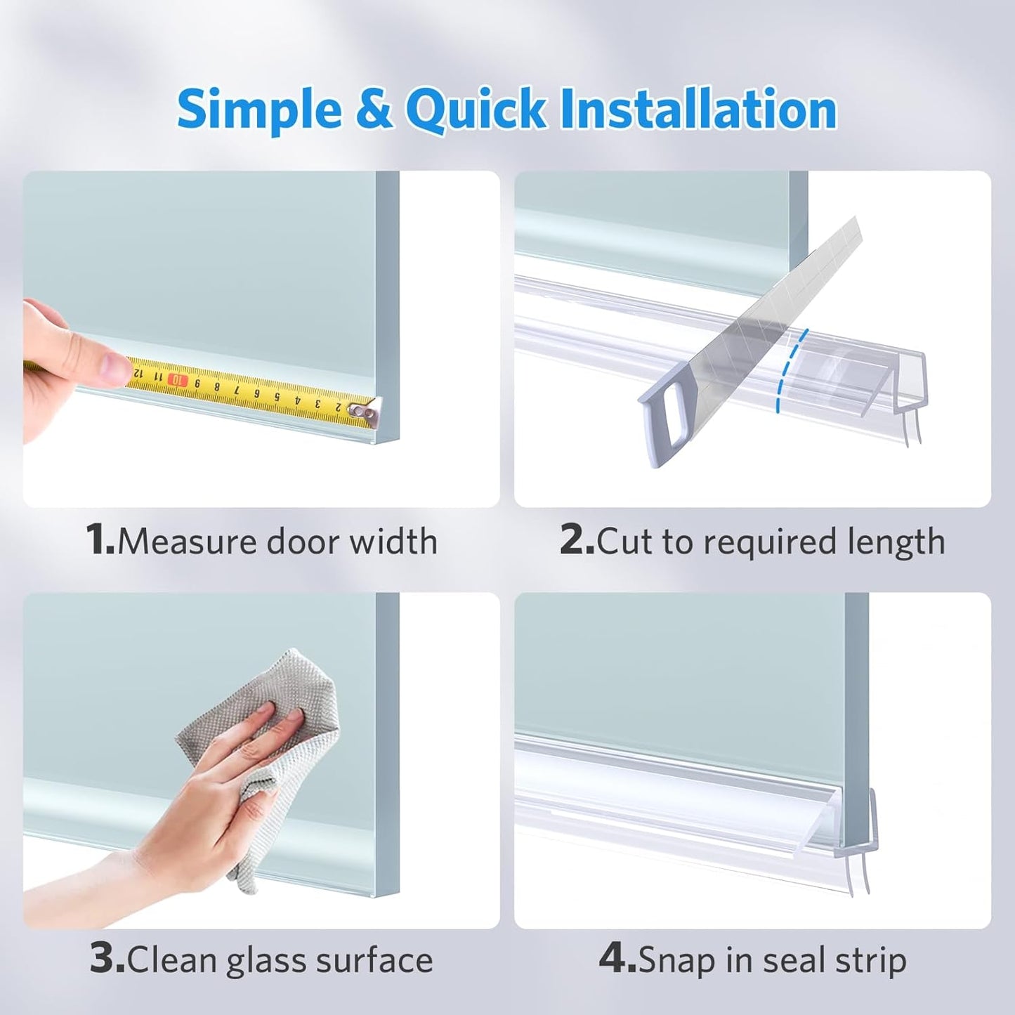 Shower Door Bottom Seal, 3Pack Shower Door Sweep Strip, Frameless Glass Doors Seal Strip for 3/8'' (10Mm) Thick Doors, Showers Water Guard & Barrier - Stop Water Leakage, 39.3'' X 0.39''