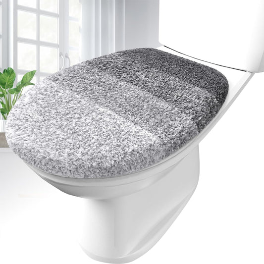 Soft Microfiber Bathroom Toilet Lid Cover, Machine Washable Seat Covers, 17.5X15, Stays in Place Rubber Backing, Fits Most Round, Elongated and Oblong Lids, Accessories Decor, Gray
