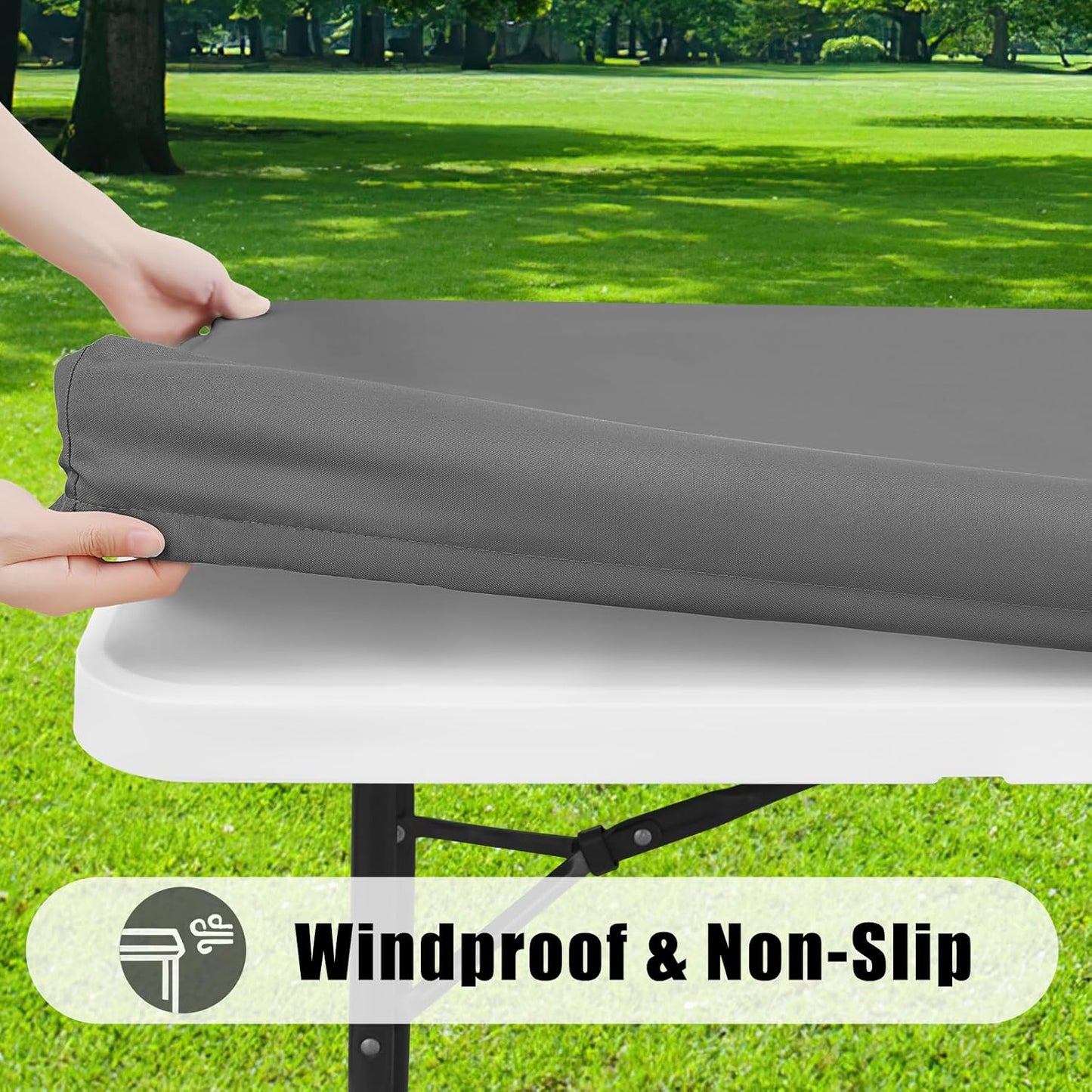 Rectangle Picnic Table Cover Set, Waterproof Elastic Fitted Tablecloths, Washable Polyester for Indoor and Outdoor Use (Grey, 30" x 72")