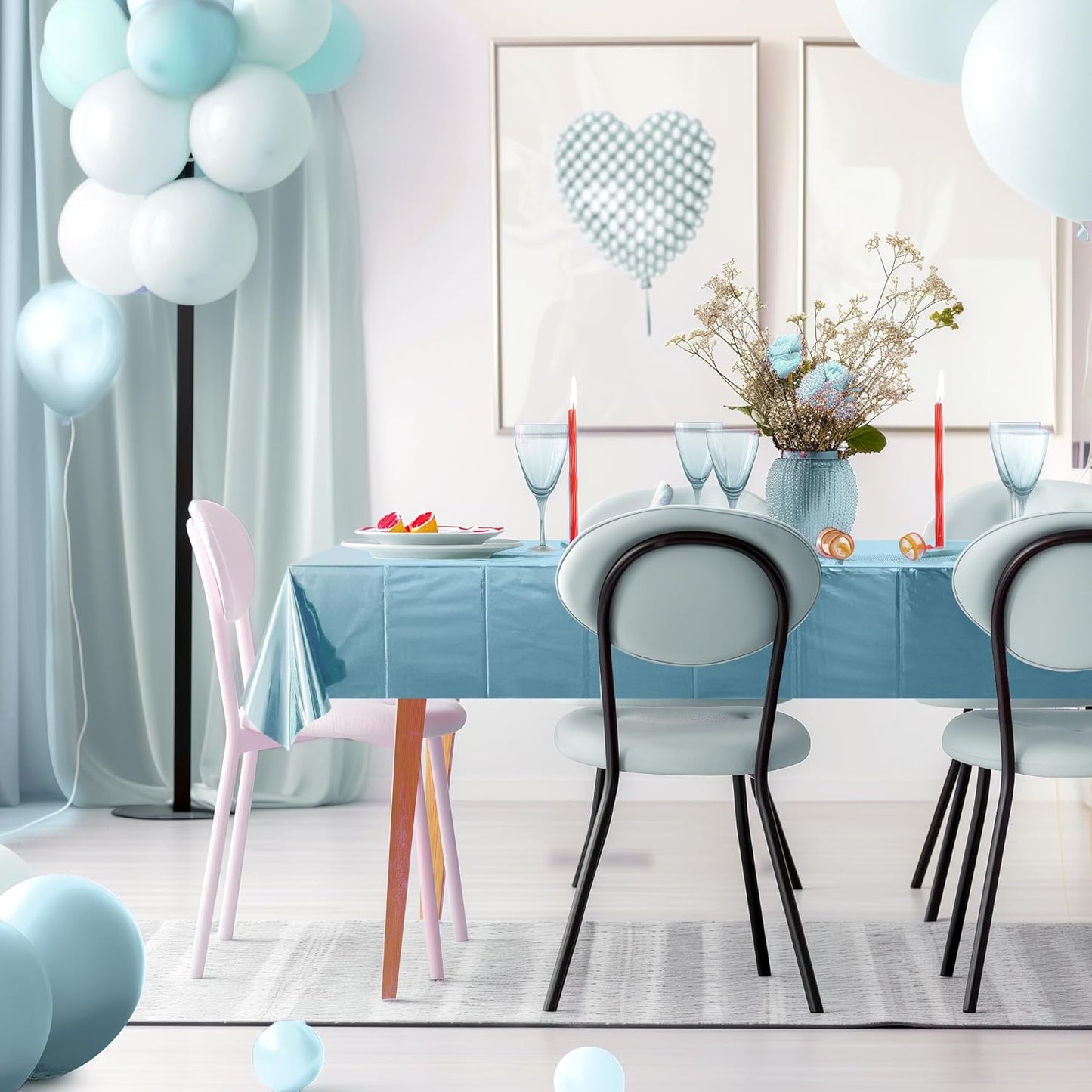 Light Blue Foil Disposable Tablecloths - 54 x 72 Inches - Waterproof Covers for Baby Showers, Frozen-Themed Birthdays, Winter Celebrations, Christmas, Weddings, and Graduations - Set of 4