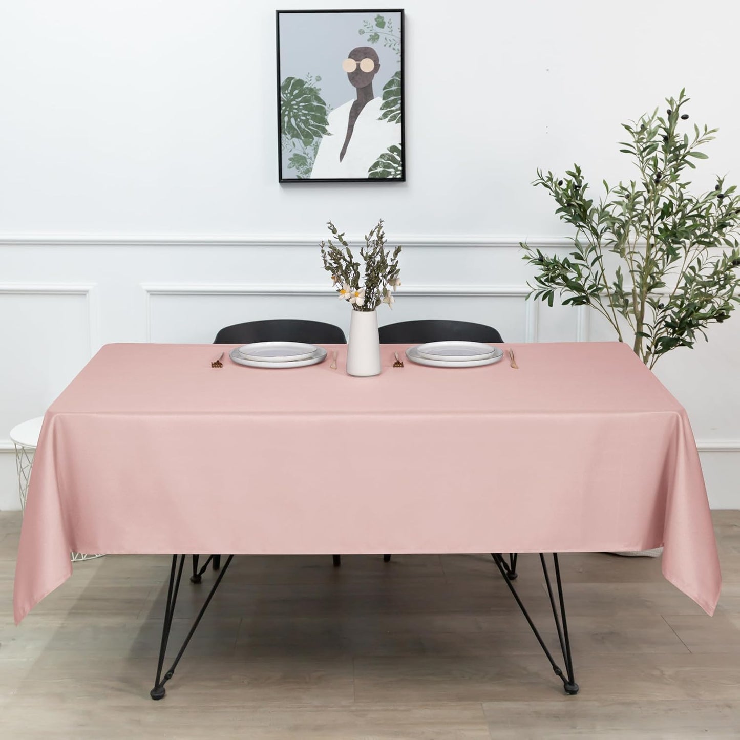 Rectangle Tablecloth - 60 X 84 Inch - Stain and Wrinkle Resistant Washable Polyester Table Cloth, Decorative Fabric Table Cover for Dining Tables, Buffet Parties and Camping, Blush
