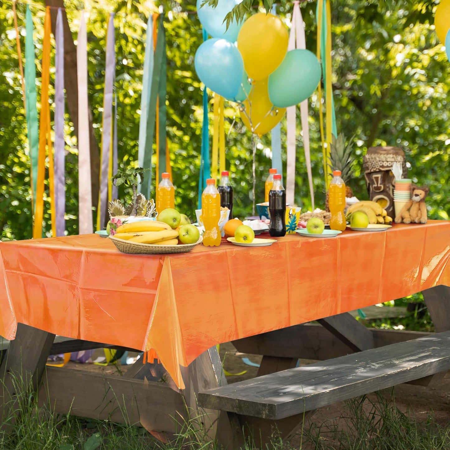 Set of 4 Orange Iridescent Disposable Tablecloths - 40 x 108 inches Shiny Laser Glitter Plastic Covers for Party, Wedding, and Banquet Decorations