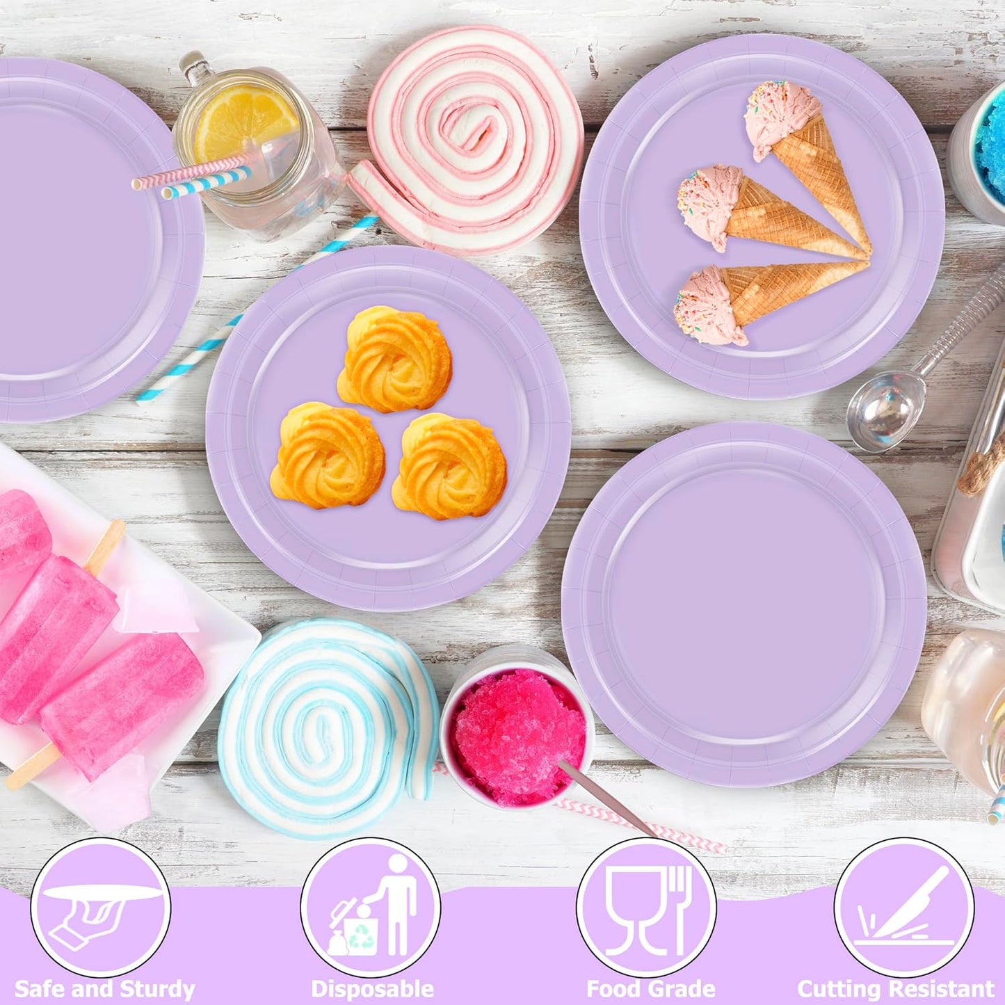 50 PCS Paper Plates, 7 Inches round Lavender Small Paper Plates, Disposable Plates for Party, Disposable Paper Plate Set, Strong and Sturdy Party Favors for Bridal Great Party Graduations Picnic