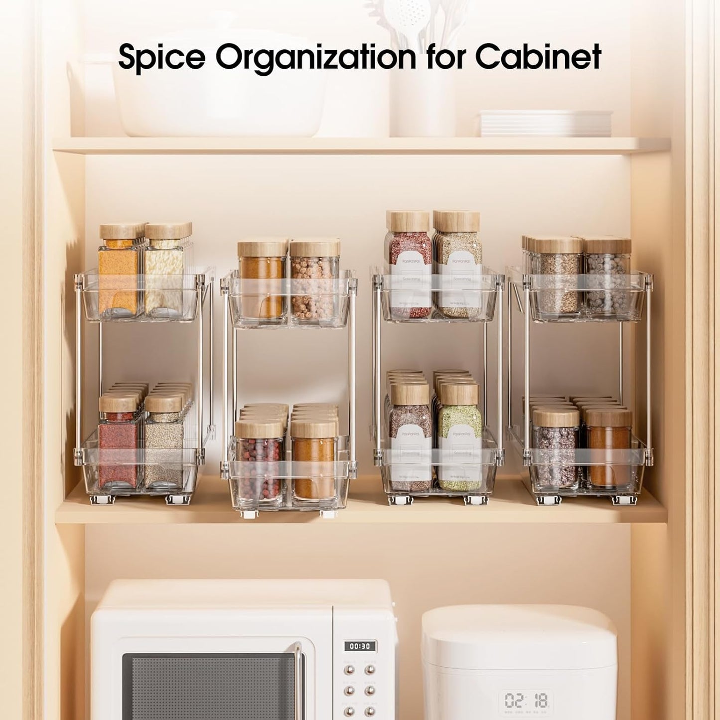 2 Packs Pull Out Spice Rack Organizer for Cabinet, 2 Tier Vertical Spice Organization, 5.47" Wx11.14 Dx9.76 H, Cabinet Size Need:13'' High X 12'' Deep X 6'' Wide(Not for Cabinet with Lip)