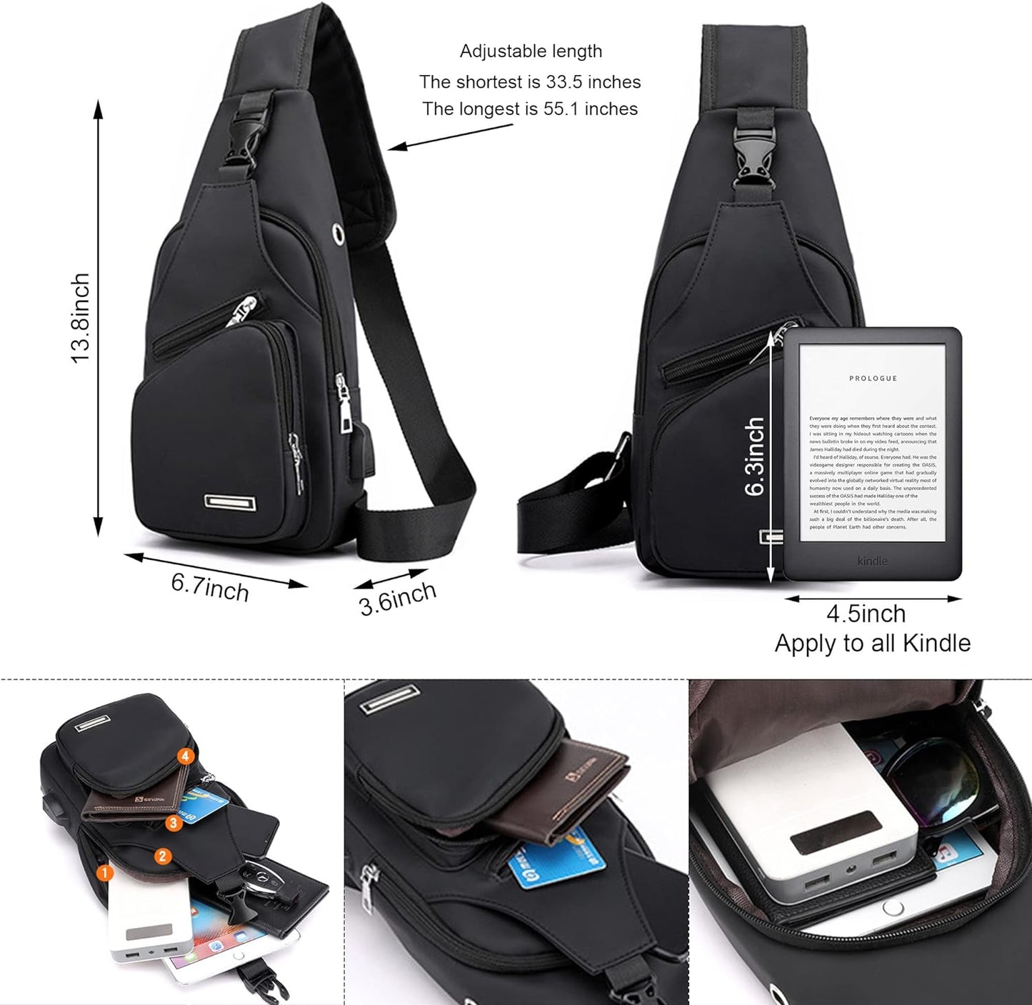 Waterproof Sling Bag Crossbody Backpack for Men Women Sling Backpack Hiking Daypack Multipurpose Cross Body Chest Bag
