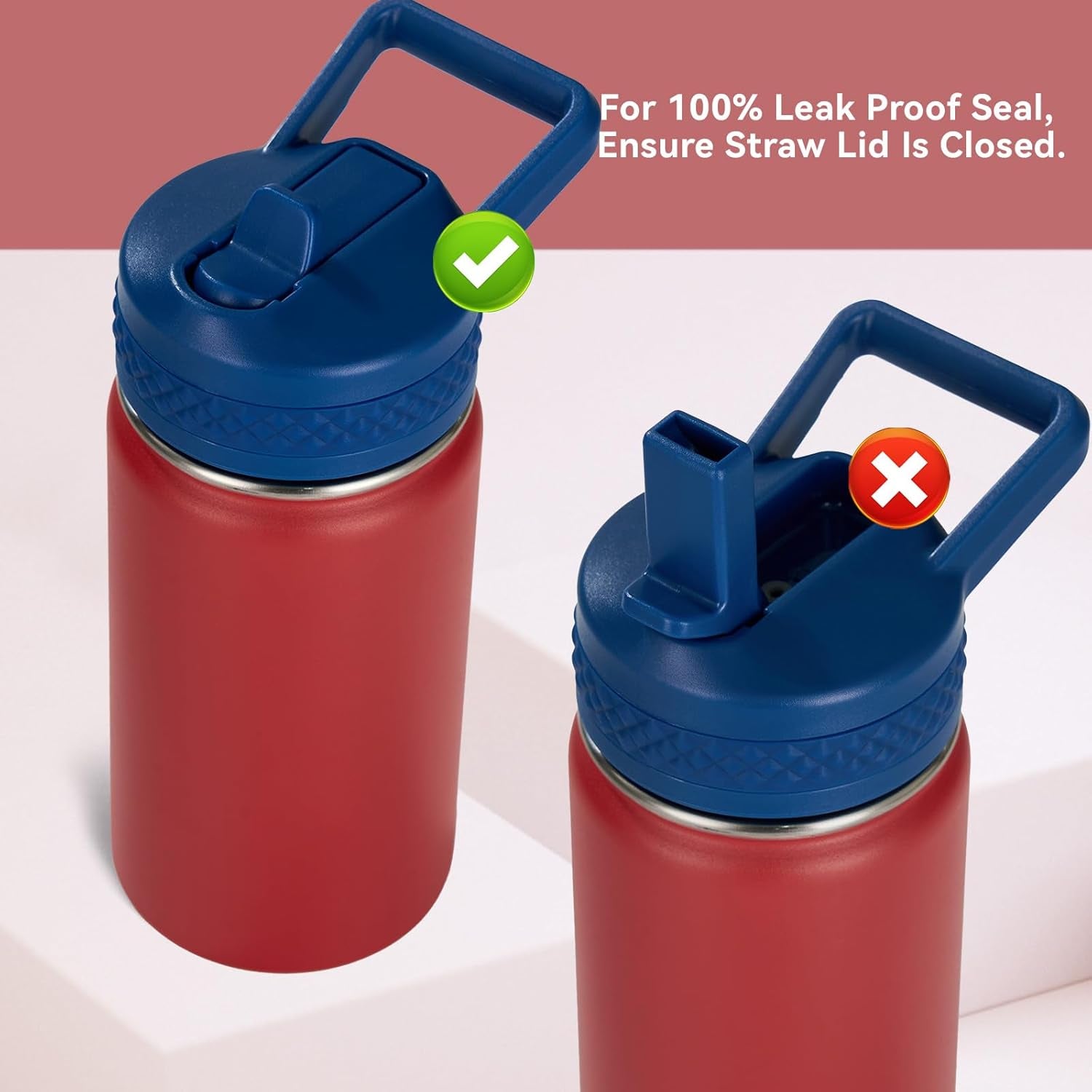 12 Oz Kids Water Bottle, Toddler Water Bottle with Straw, Boys&Girls Bottle for School, 304 Stainless Steel Vacuum Insulated Bottle for Kids, Bpa-Free, Leak-Proof, Blue Red