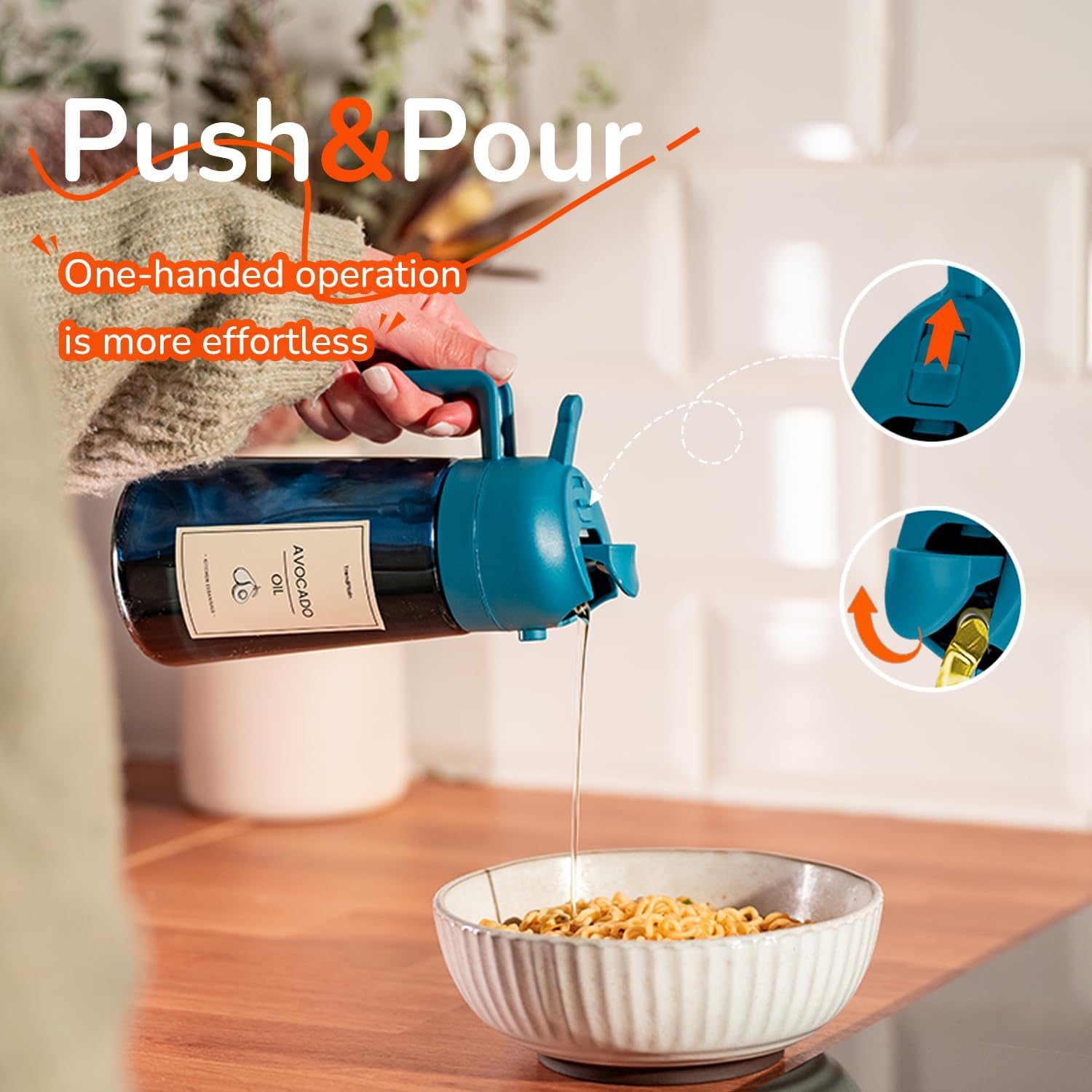 16Oz/470Ml Blue Glass Olive Oil Sprayer for Cooking - 2 in 1 Olive Oil Dispenser for Kitchen Gadgets, Air Fryer, Salad, and BBQ - Navy
