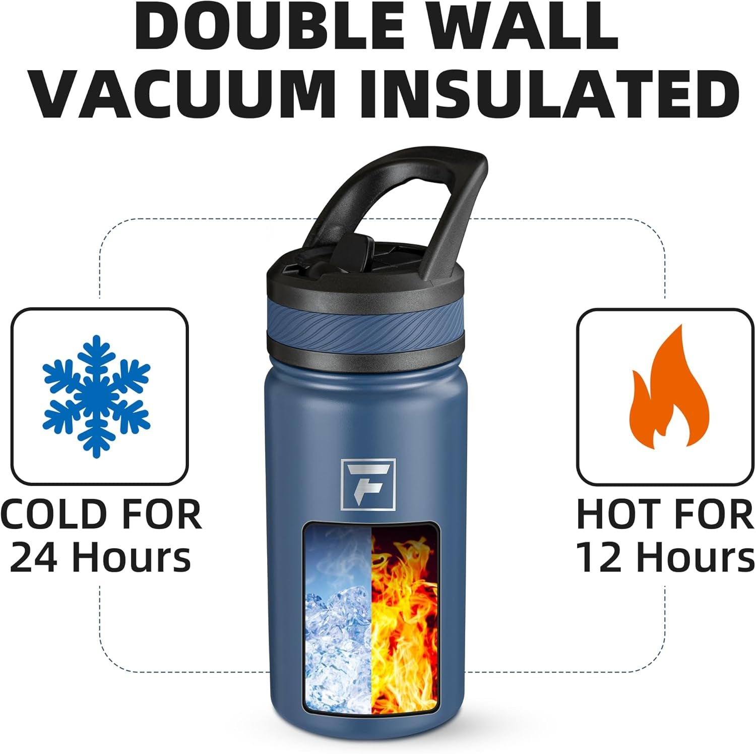 14 Oz Kids Insulated Water Bottle with Straw Lid – Stainless Steel Double Wall Vacuum, Leak-Proof, Bpa-Free Water Bottles for School Boys & Girls(Navy Blue)