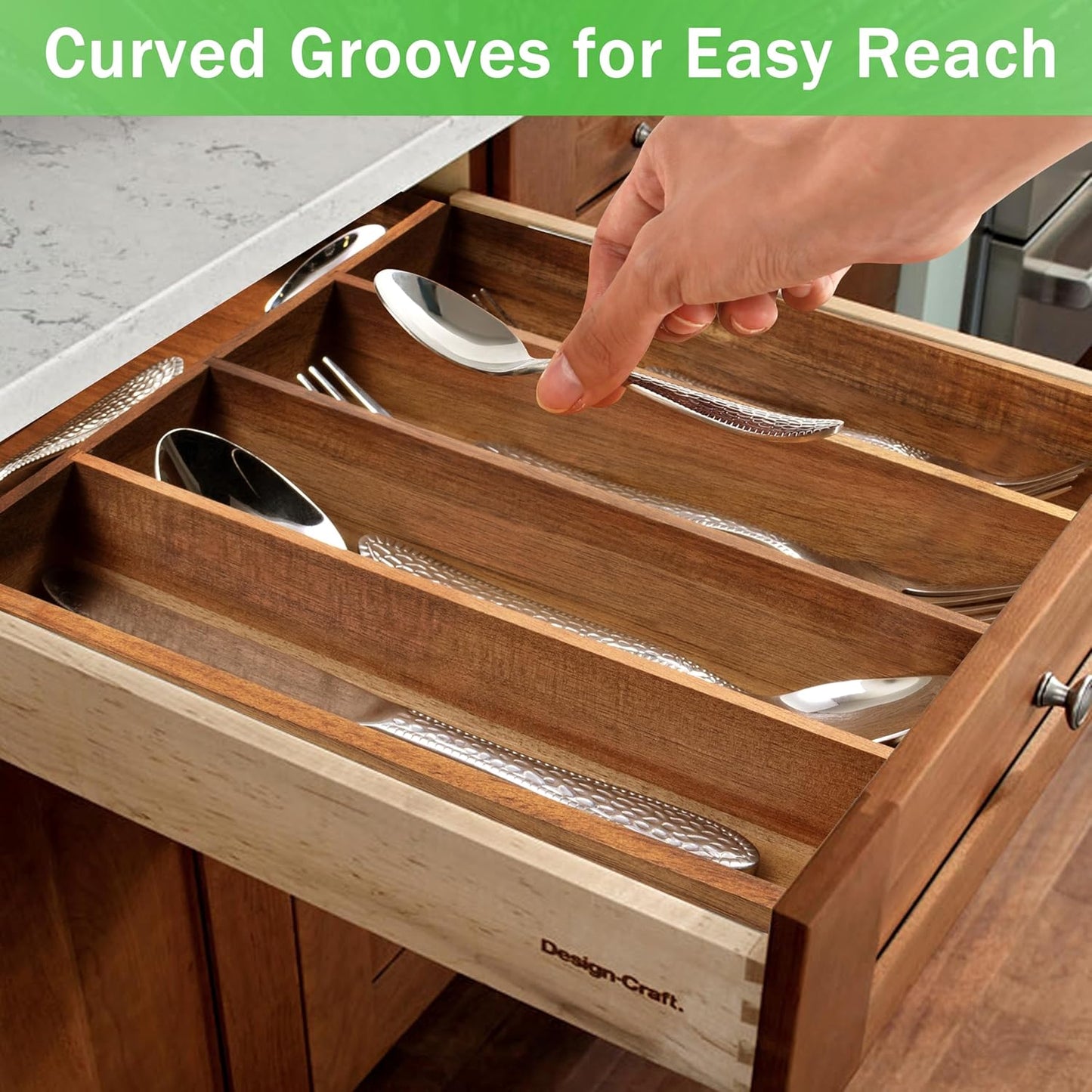 Silverware Organizer 10 in Utensil Organizer Silverware Tray for Drawer Cutlery Flatware Organizer for Kitchen Acacia Wood