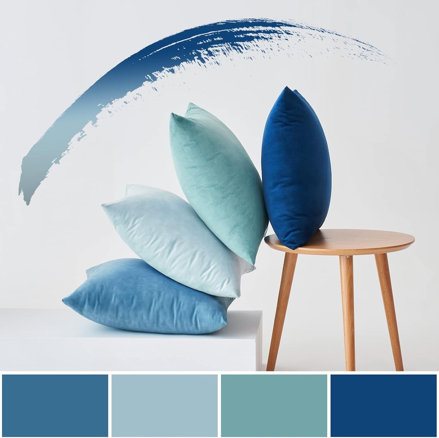 Pack of 4 Velvet Throw Pillow Covers Soft Solid Decorative Square Spring Cushion Case for Sofa Bedroom Living Room 18 X 18 Inch Blue