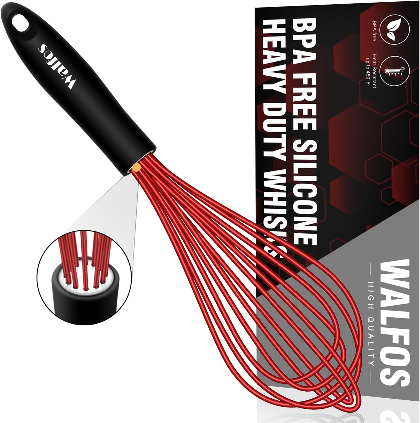 Silicone Whisk,12 Inch Red Whisk,Whisks for Cooking Non-Scratch Coated Kitchen Whisks.Perfect for Blending, Whisking, Beating, Frothing & Stirring.Dishwasher Safe.(1Pcs)