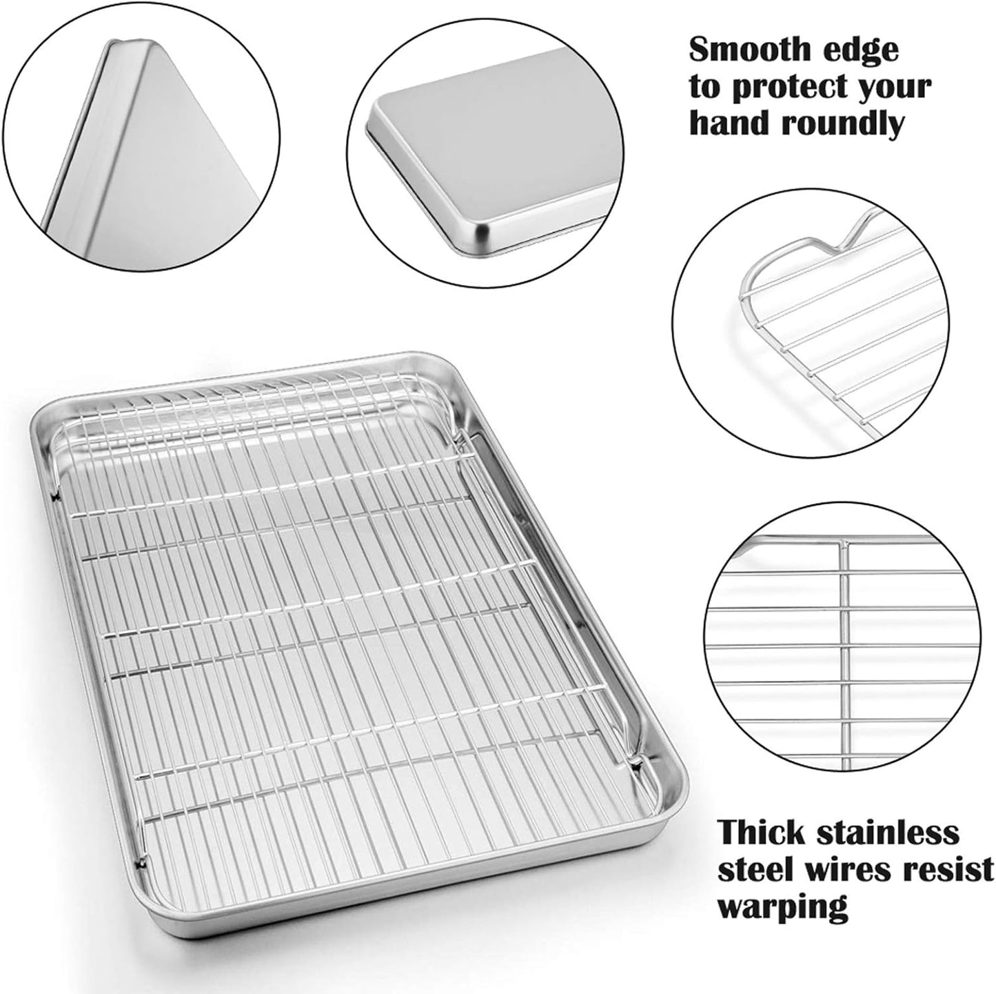 19.6 Inch Stainless Steel Baking Sheet with Rack Set (2 Pans+ 2 Racks), Cookie Sheets Baking Trays and Cooling Wire Racks, Oven & Dishwasher Safe, Pans with Flat Racks