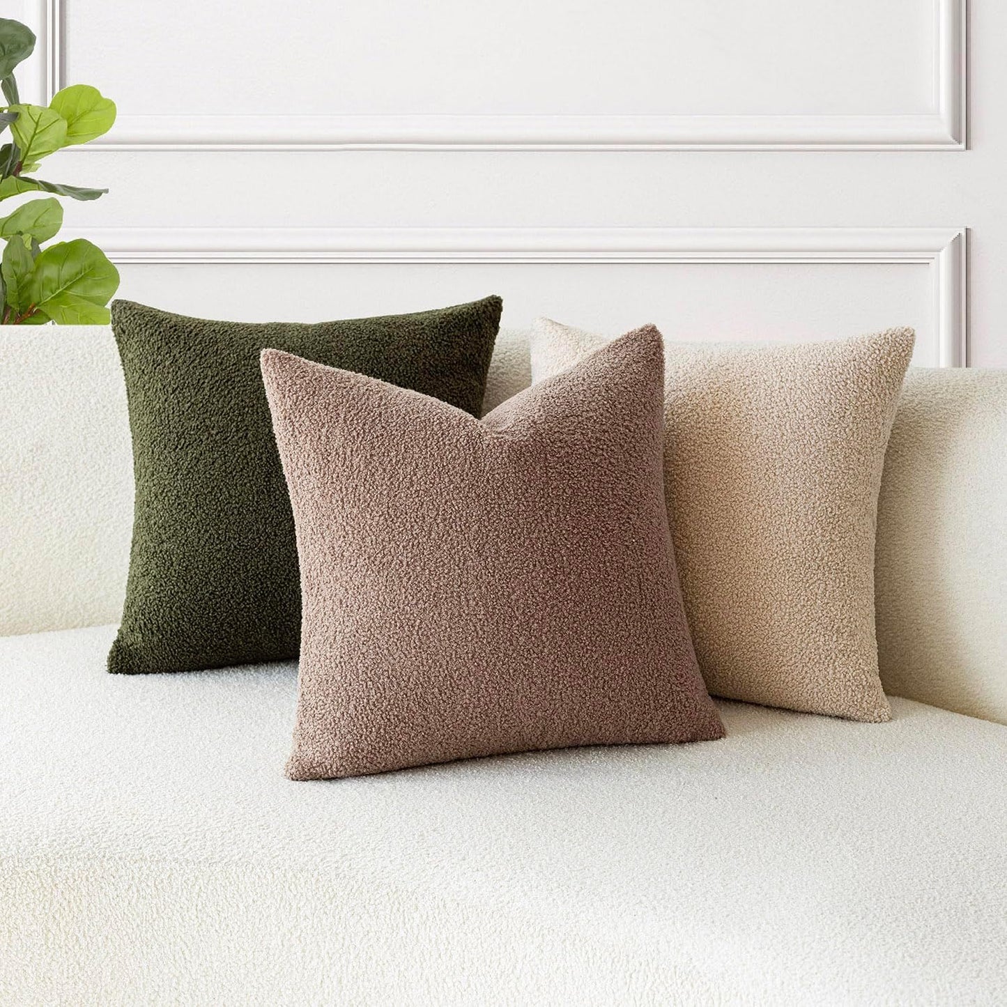 Pack of 2, Curly Faux Fur Decorative Throw Pillow Covers Soft Fuzzy Plush Cushion Case with Zipper Cozy Pillowcase for Home Living Room Couch Bed Sofa 16 X 16 Inch, Chocolate