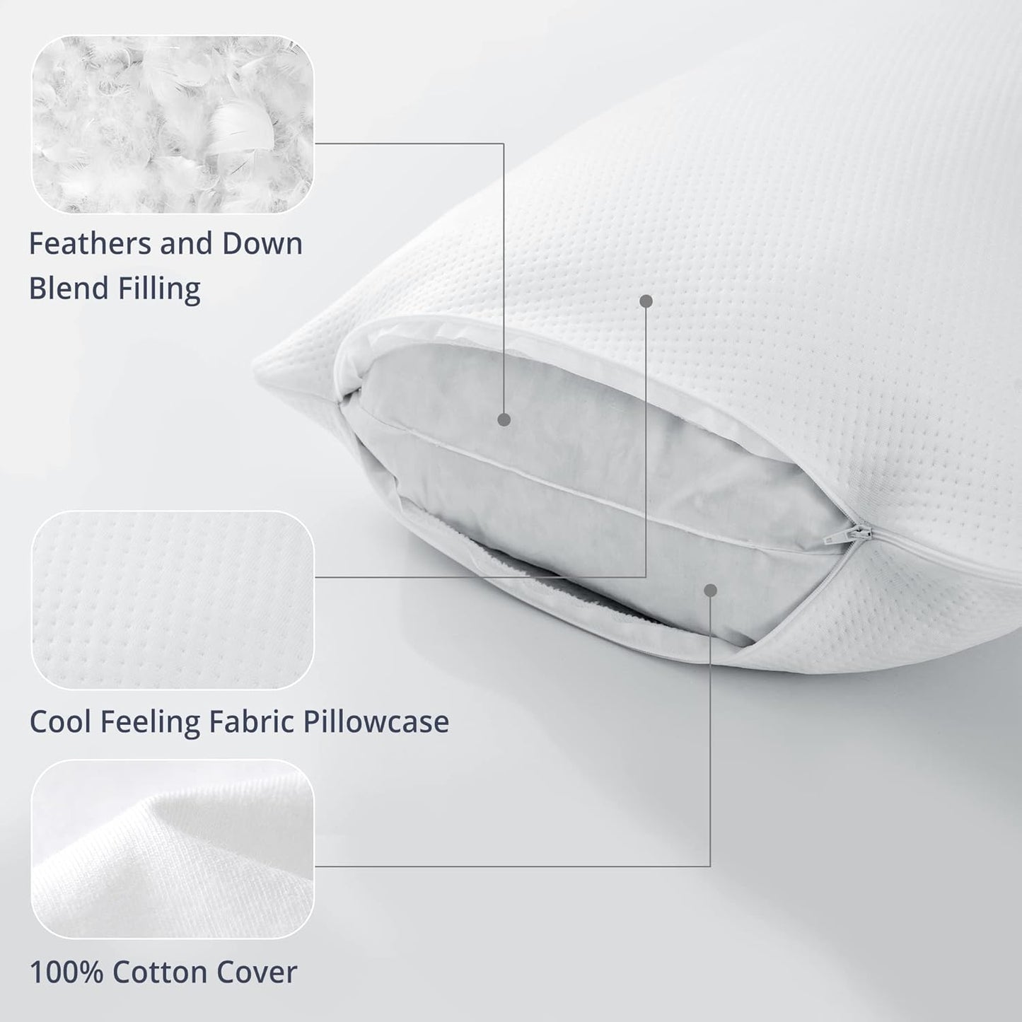 ® Cooling Goose Feathers down Pillows for Sleeping, Hotel Quality Chill Pillow with Removable Pillowcase, White, Standard Size, 20X26 Inches, 1 Pack