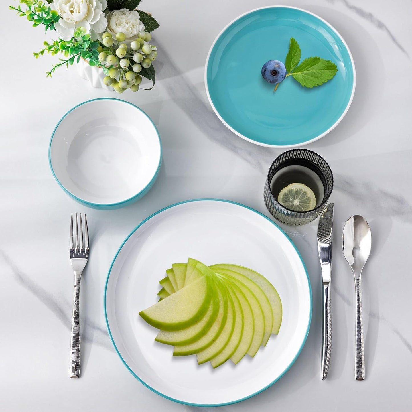 12-Piece Modern White Ceramic Dinnerware Set for Four, Scratch-Resistant Plates and Bowls, Oven Safe, Microwave and Dishwasher Compatible