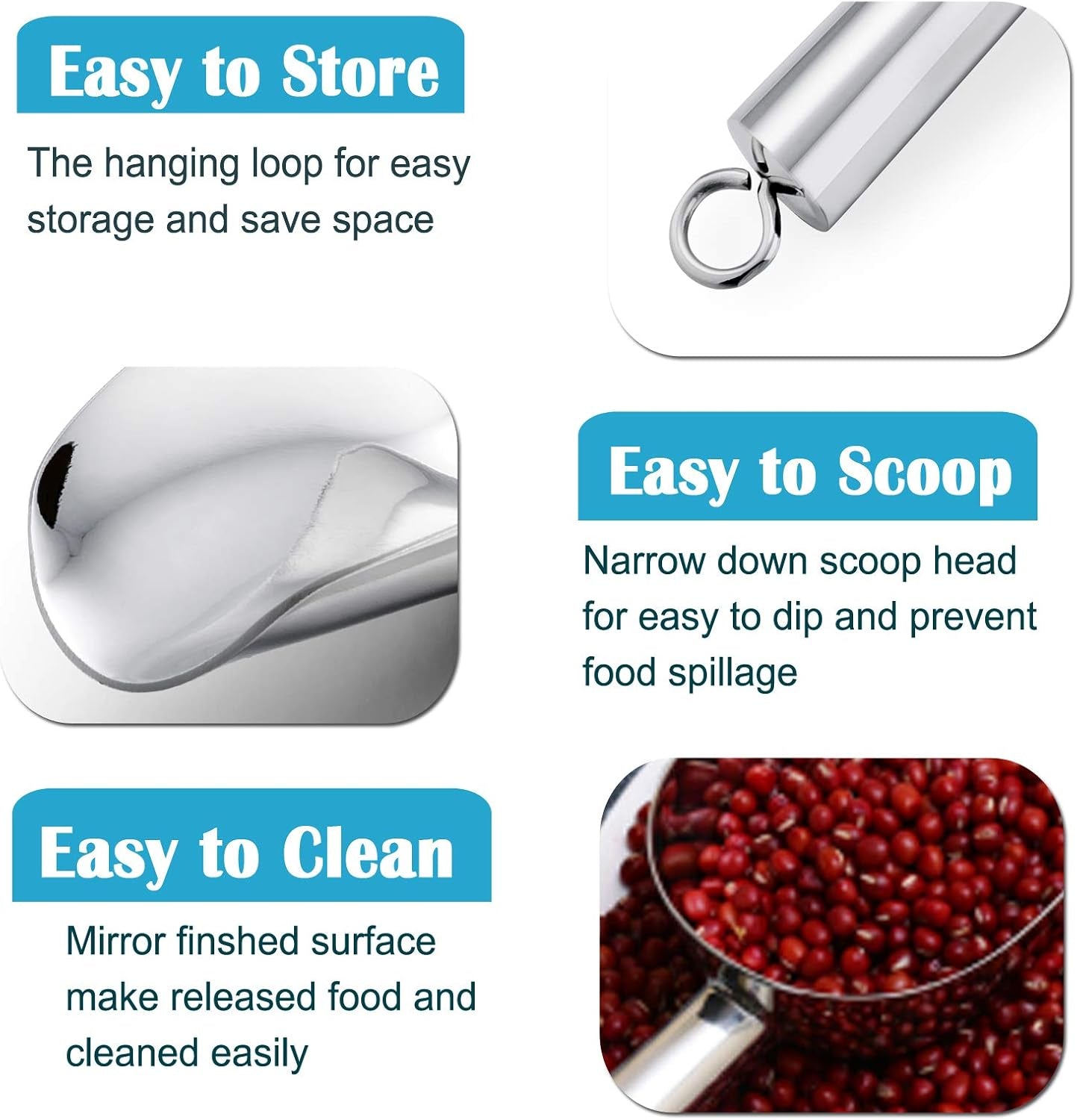 Mini Canister Scoop Set of 4, Stainless Steel Small Candy Ice Scoop for Home Bar Buffet Wedding, Mirror Finish & Elegant Shape, Easy Clean & Dishwasher Safe - Silver, 3 Ounce