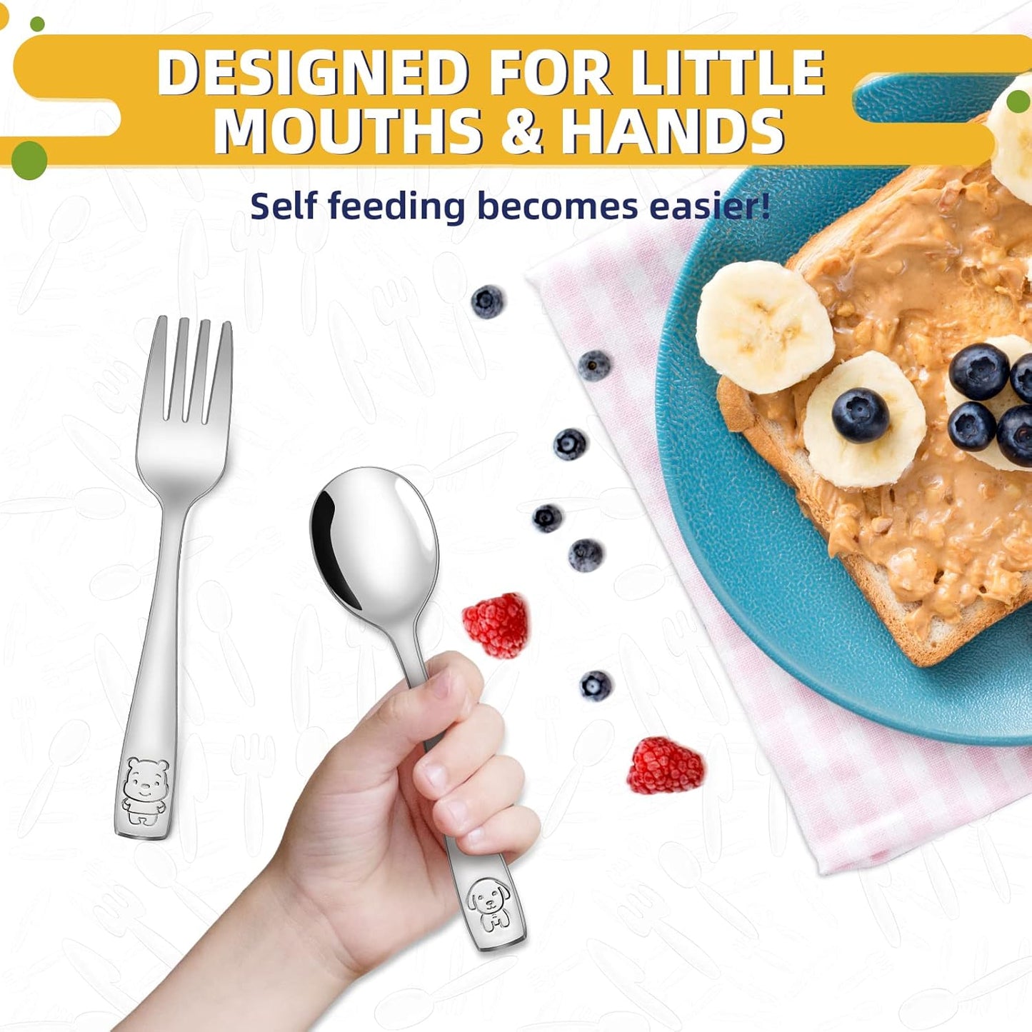 10-Piece Toddler Utensils, Kids Stainless Steel Silverware Set, Children Safe Forks and Spoons - Mirror Polished, Dishwasher Safe