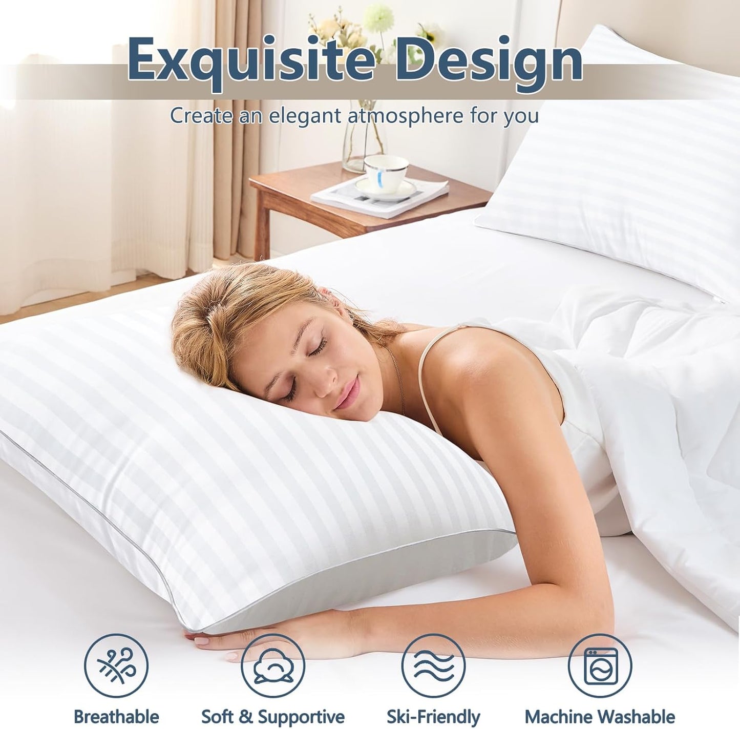 Pillows Queen Size Set of 4, Cooling Hotel Quality Bed Pillows with Premium Soft down Alternative Fill for Side Back and Stomach Sleepers - 4 Pack, Queen, 18X28 Inches