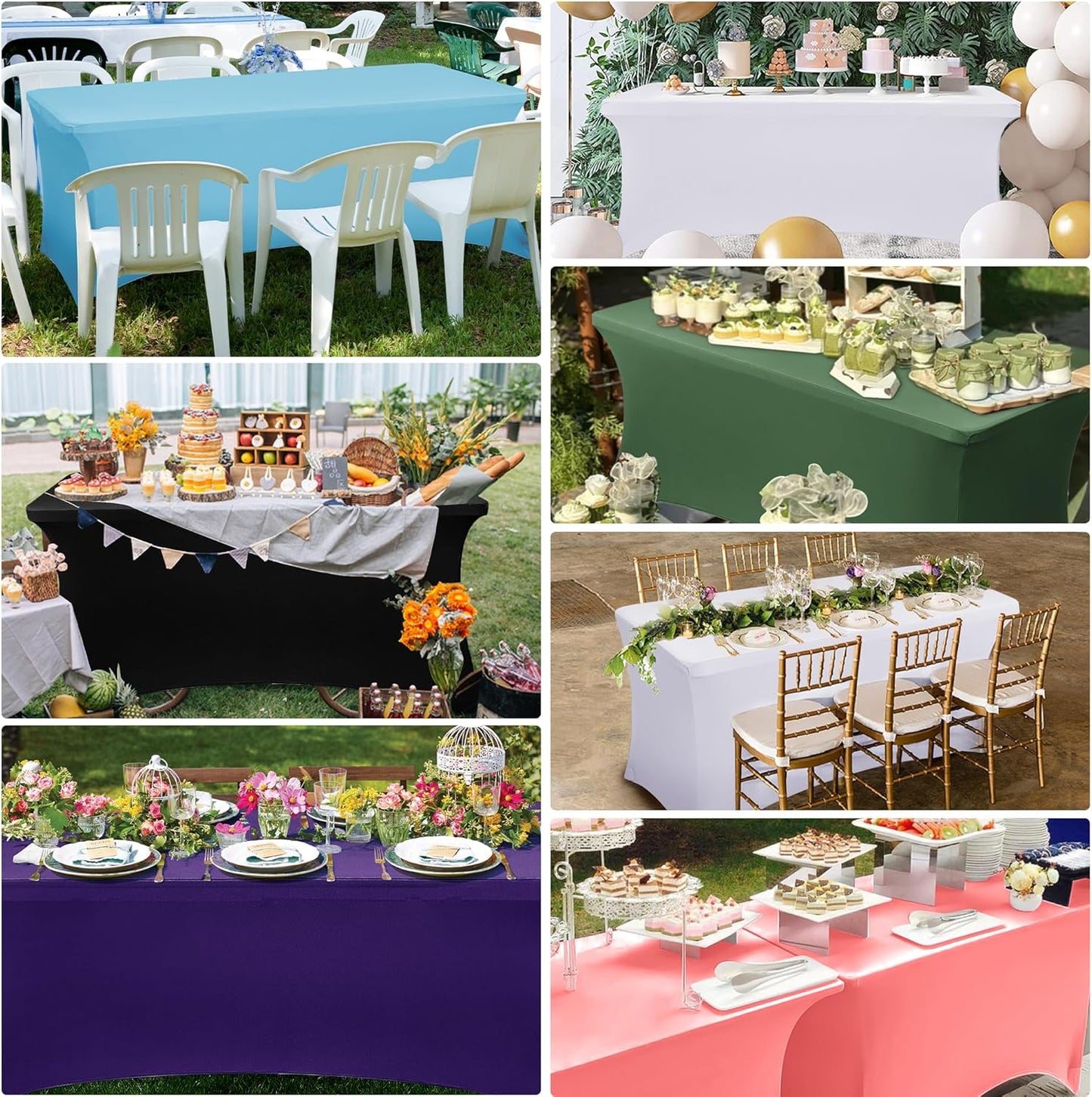 6Ft Blackish Green Stretch Spandex Table Cover for Standard Folding Tables - Universal Rectangular Fitted Tablecloth Protector for Wedding, Banquet and Party, 72L X 30W X 30H Inches, 2Pc