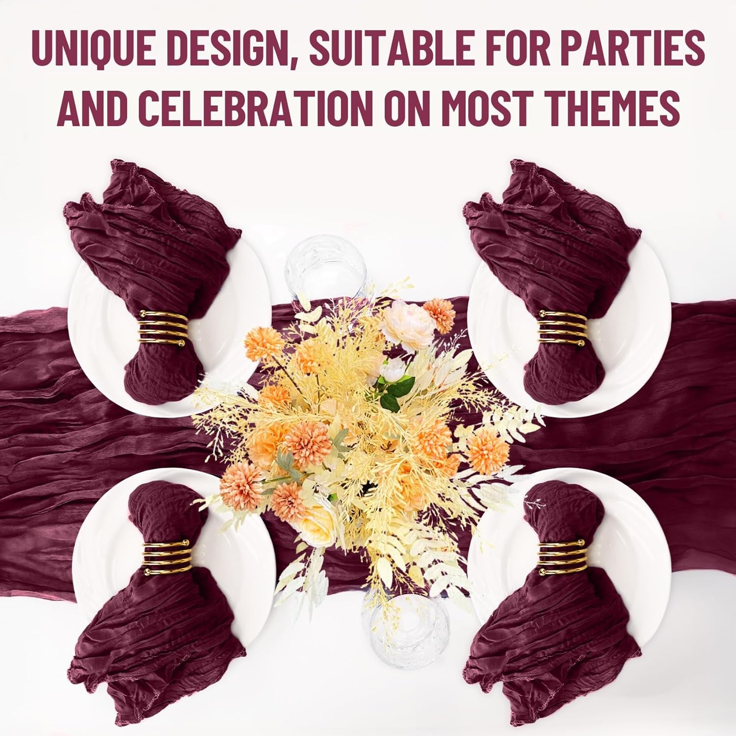 25 Pack Cheesecloth Napkins 20X20 Inch Dinner Table Napkins Boho Washable Rustic Gauze Napkins Bulk for Wedding Bridal Baby Shower Party Decor (Burgundy)