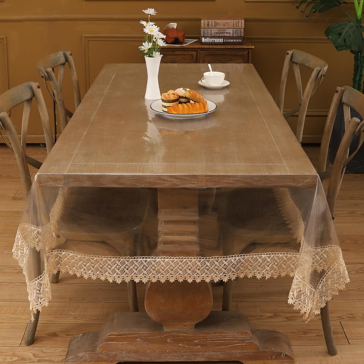 Clear Vinyl Tablecloth Protector Waterproof/Oil-Proof Plastic Square Transparent Sheet Table Cover (54X54 Inch)