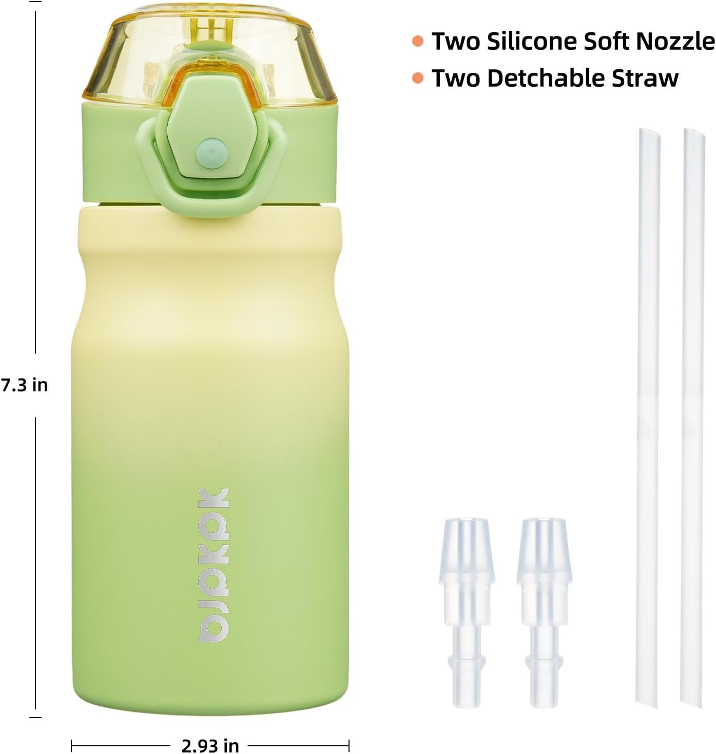 Water Bottle with Straw 14Oz Insulated Water Bottles Reusable Stainless Steel Metal Thermo with Leak Proof Lockable Lid and Carry Handle,Lime