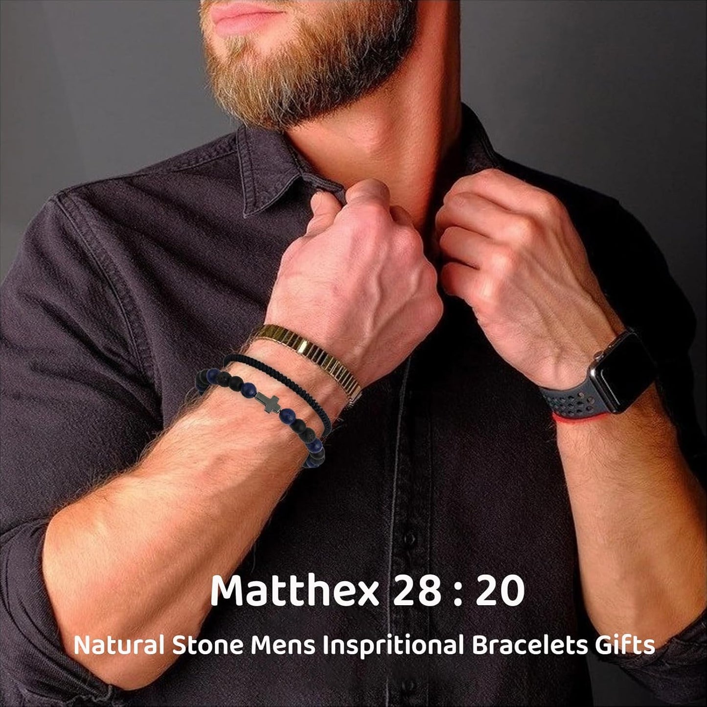 Cross Communion Beads Bracelets Gifts for Teenage Boys, Christian Baptism Lapis Lazuli Bracelets Gifts for Grandson Son Brother Cousin Teens Friends