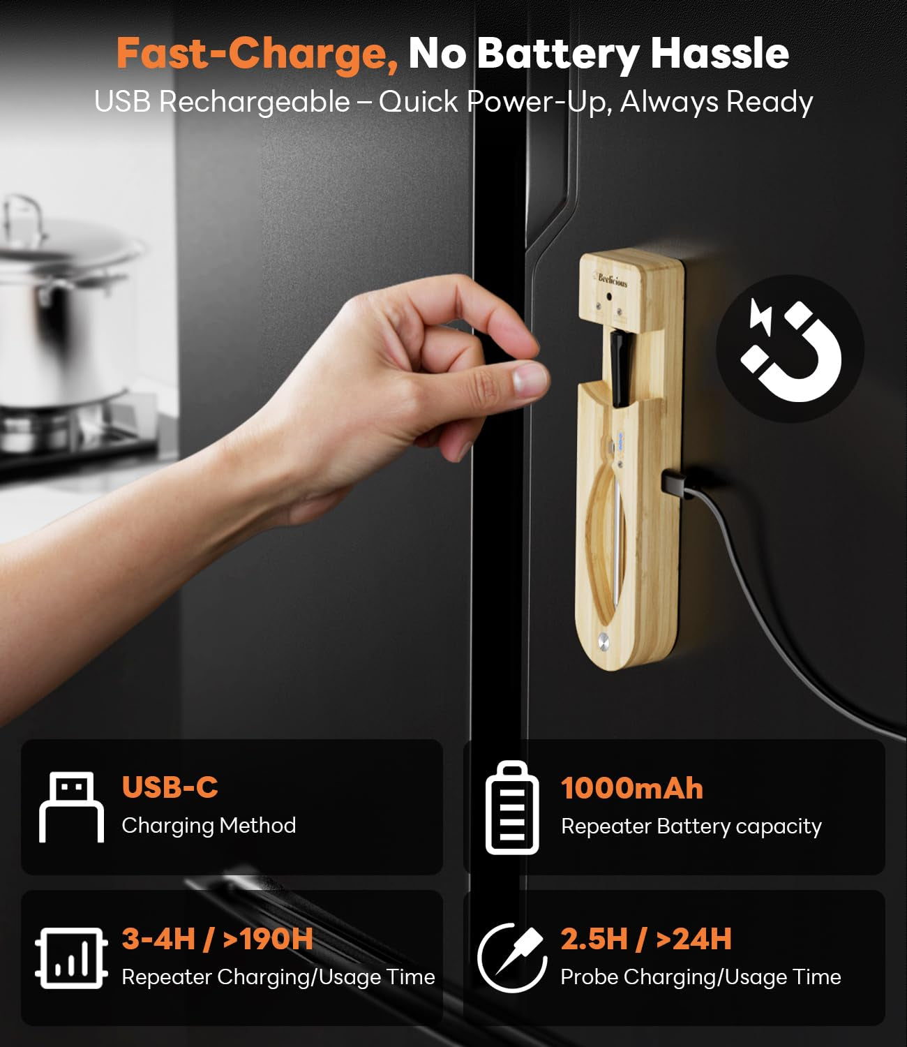 Wireless Meat Thermometer – Stable Bluetooth Smart Probe with ±1.8℉ Accuracy, 0.5S Fast Response & Long-Lasting Battery, IP67 Waterproof, App Controlled for Grill, Oven, Air Fryer