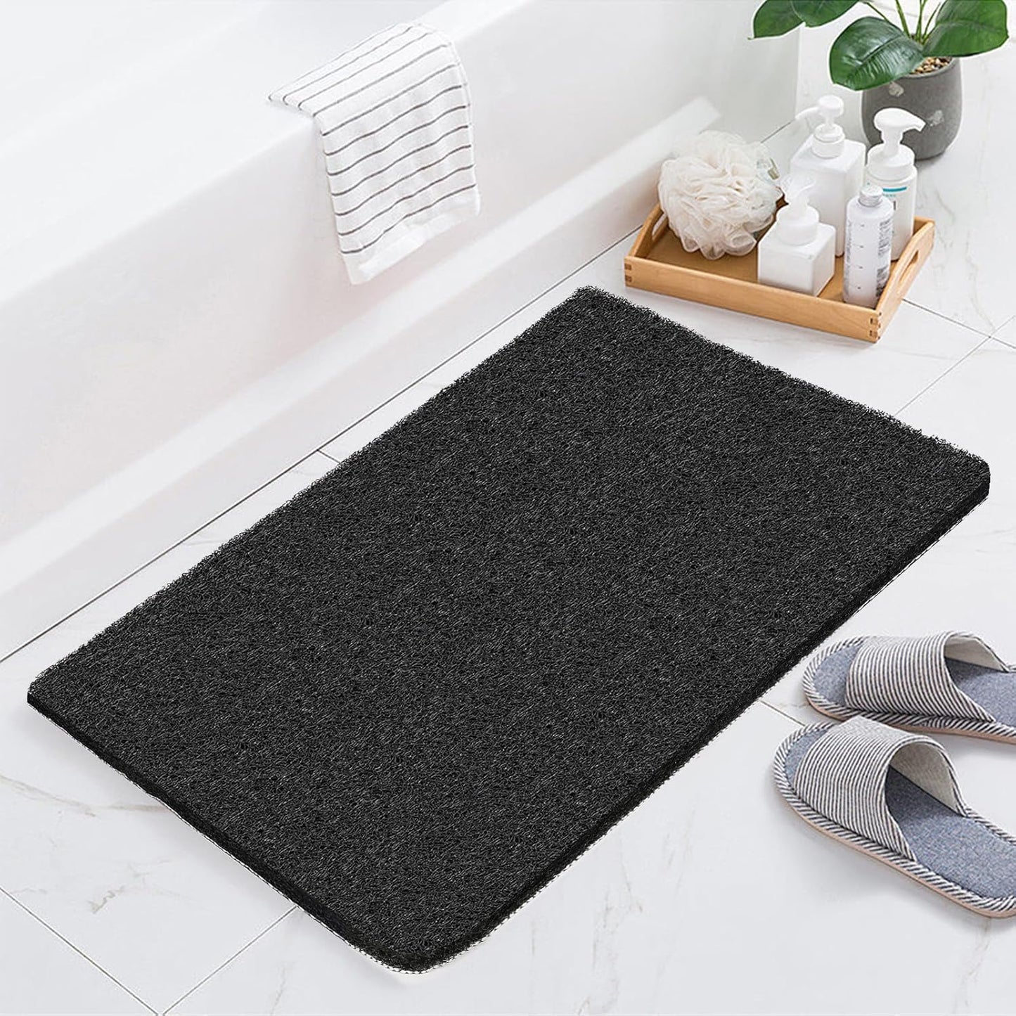 Shower Mats for Showers anti Slip for Elderly, 24'' X 17'' Non Slip Bath Mat for inside Shower, Bath Tub Mats for Bathroom Non Slip for Shower, PVC Loofah Bathroom Mats, Black