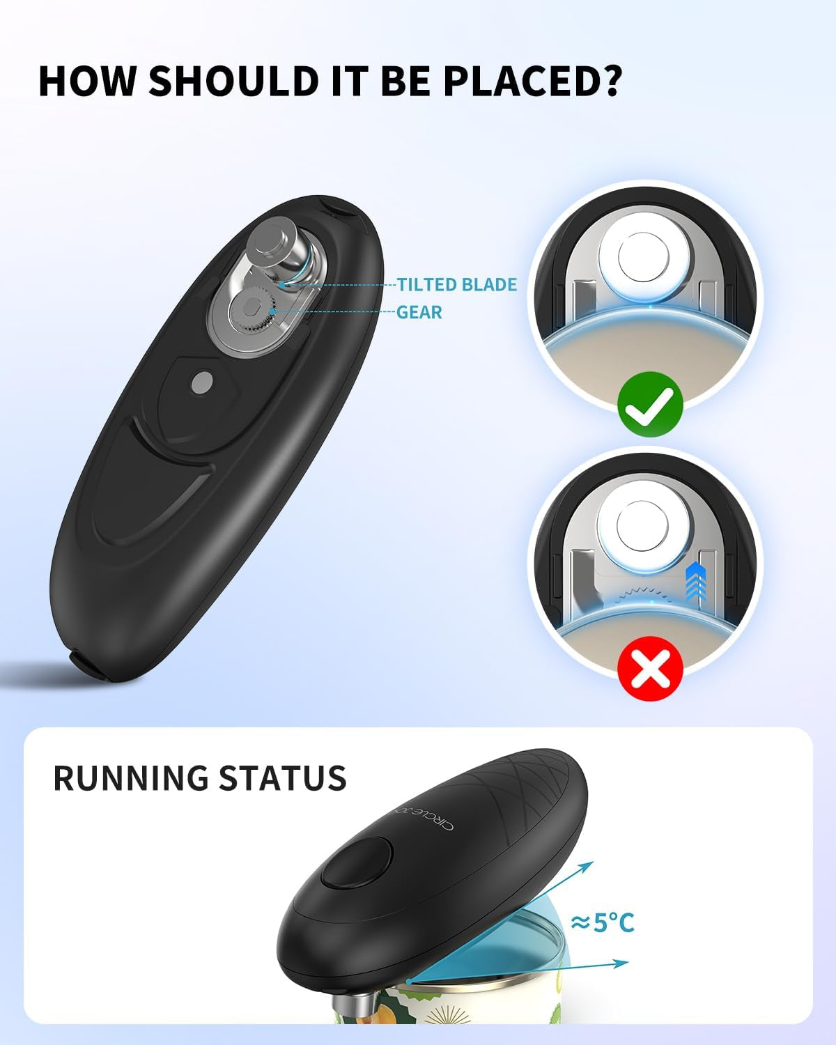 Electric Can Opener, One-Touch Automatic Can Opening with Smooth Edges, Food Safety Handheld Battery-Operated Can Opener for Kitchen and Seniors, Black