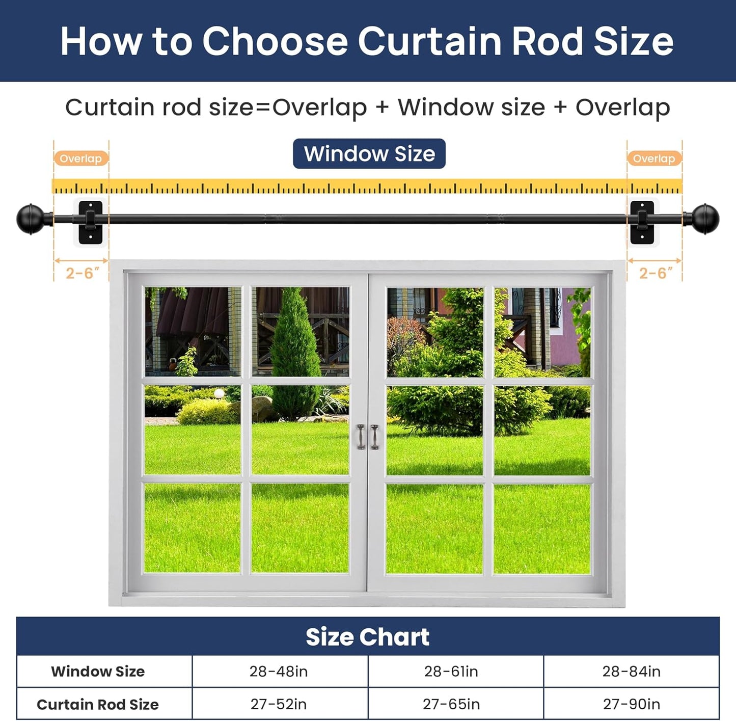 2 Pack No Drill Curtain Rods for Window 28 to 48 Inches, 5/8 Inch Diameter Renter Friendly Drapery Rod with Adhesive Brackets without Drilling, Adjustable from 27 to 52 Inches, Black
