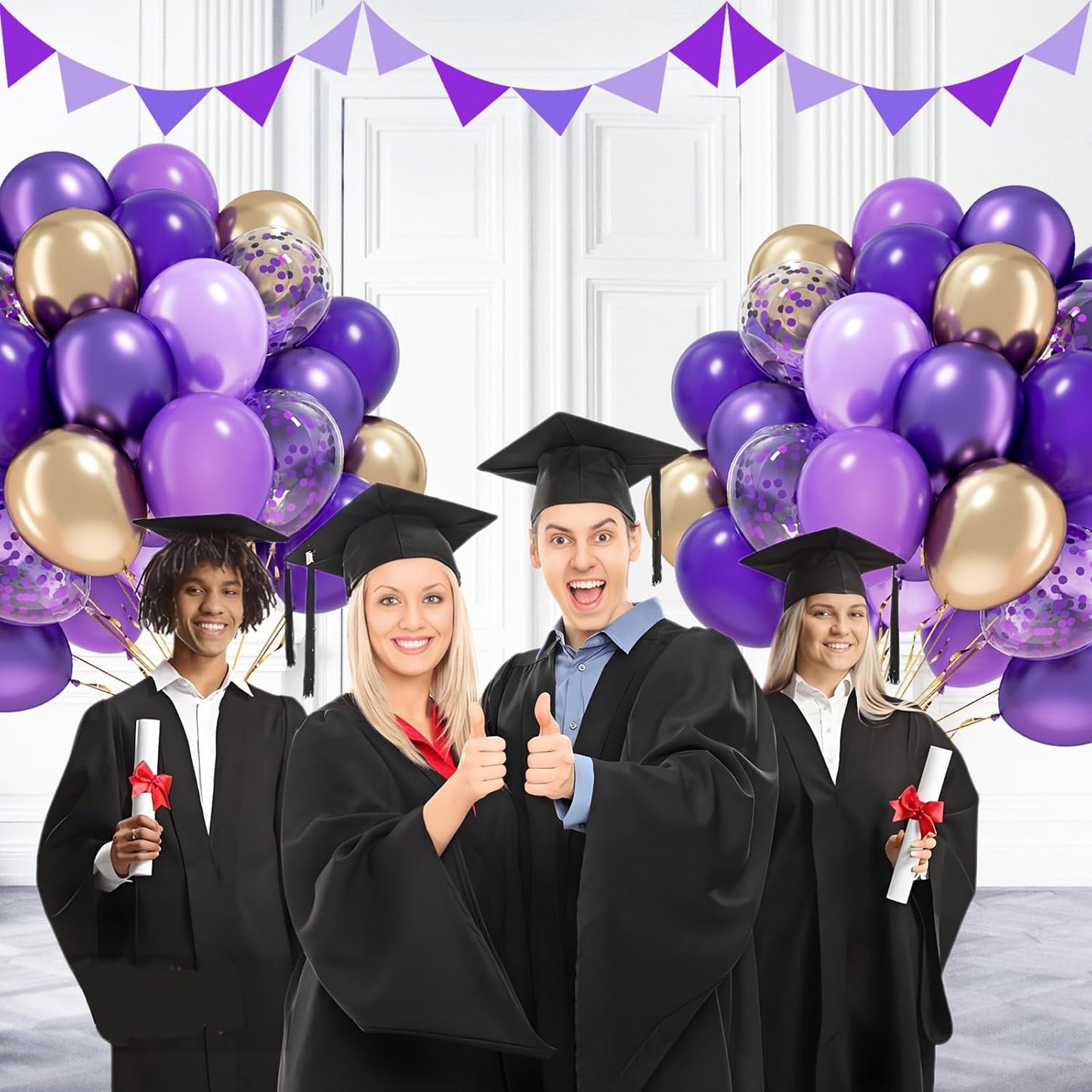 60Pcs Purple and Gold Balloons 12Inch with Dark Purple Metallic Gold Confetti Latex Balloons for Graduation Wedding Baby Shower Birthday Party Decorations