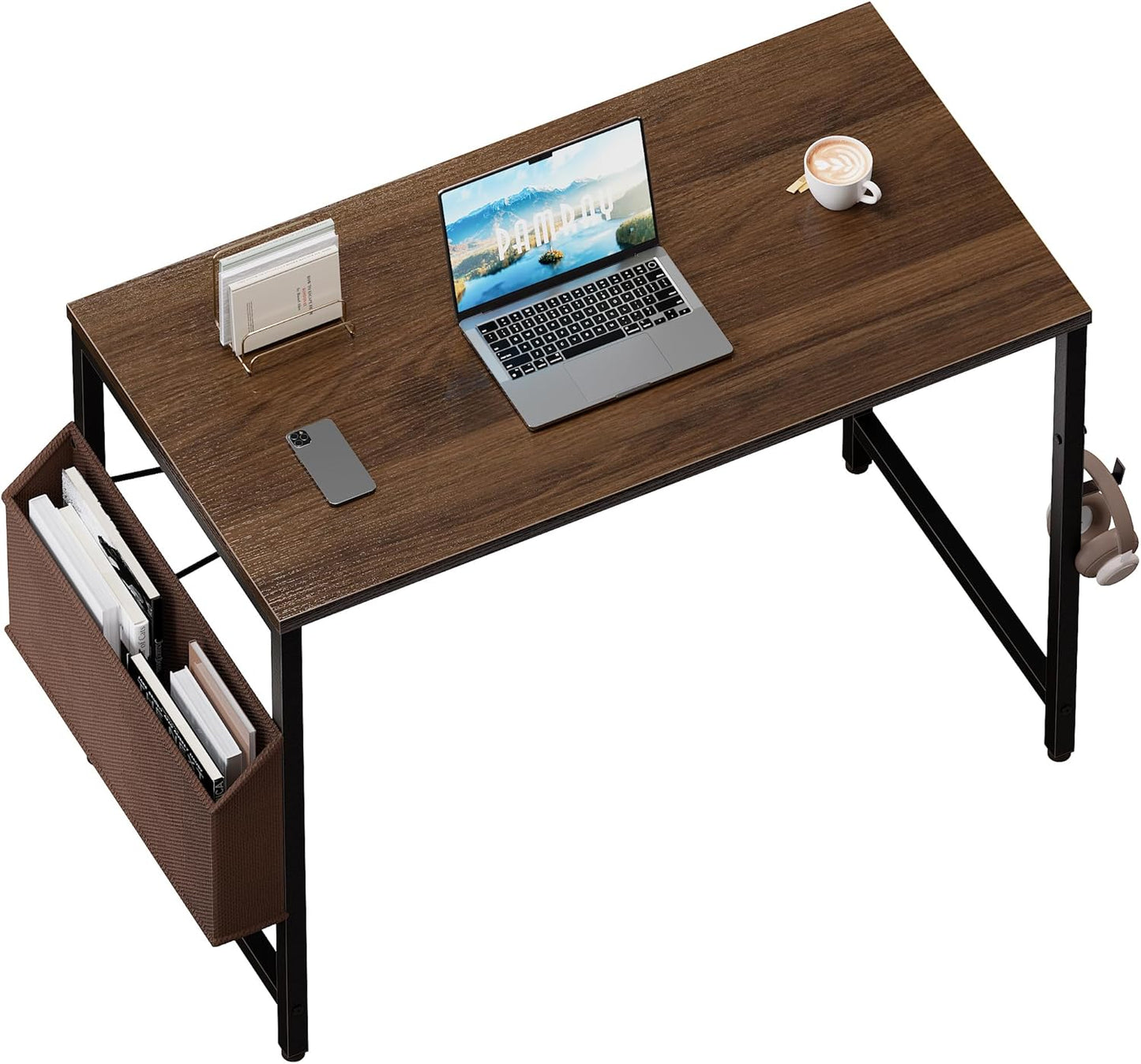 32 Inch Computer Desk for Small Spaces with Storage Bag, Home Office Work Desk with Headphone Hook, Small Office Desk Study Writing Table