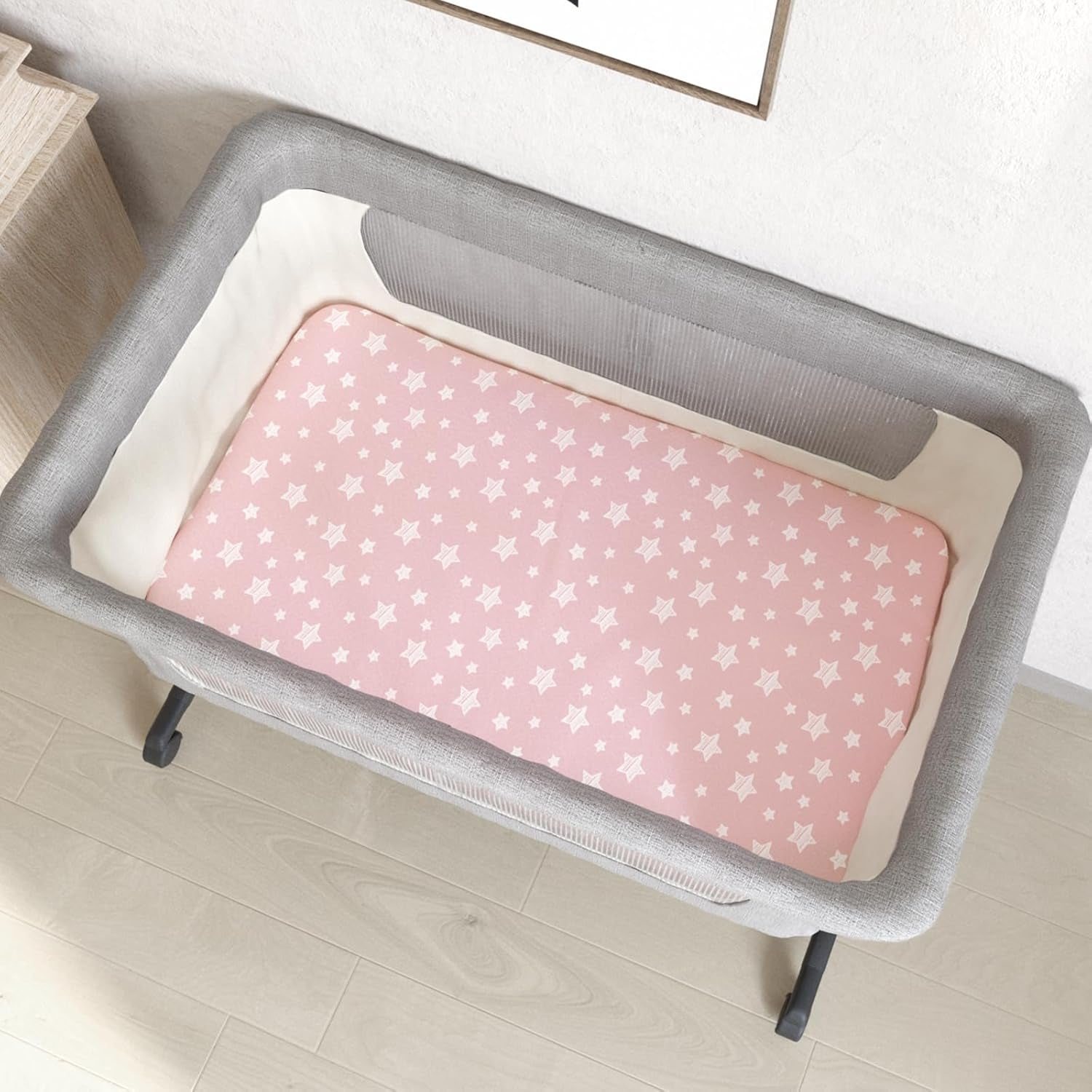 Bassinet Sheets for Baby Boys Girls 4 Pack(33" X 20"), Compatible with Airclub, Mika Micky, Baby Delight, Dream on Me, Koola, AMKE and Other Rectangle Bassinet Mattress, Pink