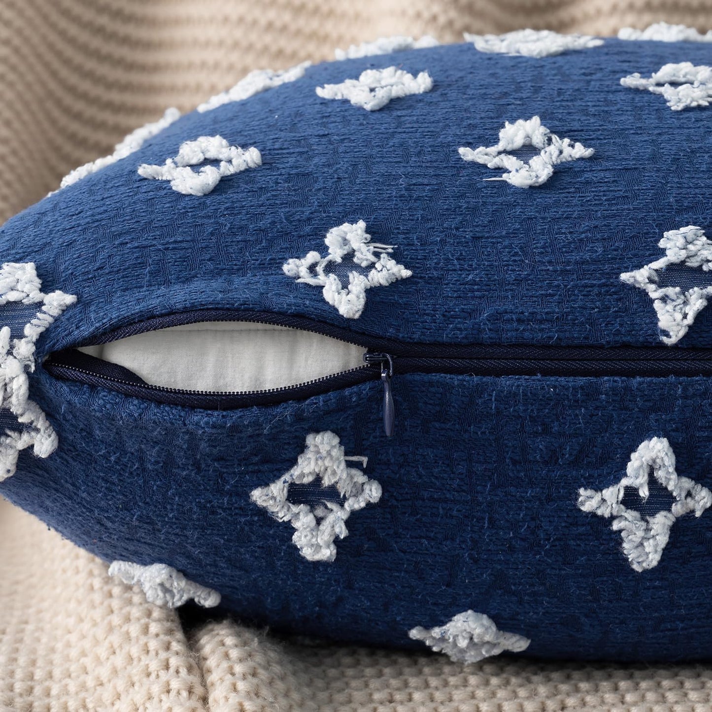 Set of 2 Decorative Throw Pillow Covers Rhombic Jacquard Pillowcase Soft Square Cushion Case for Couch Sofa Bed Bedroom Living Room, 18X18 Inch, Blue