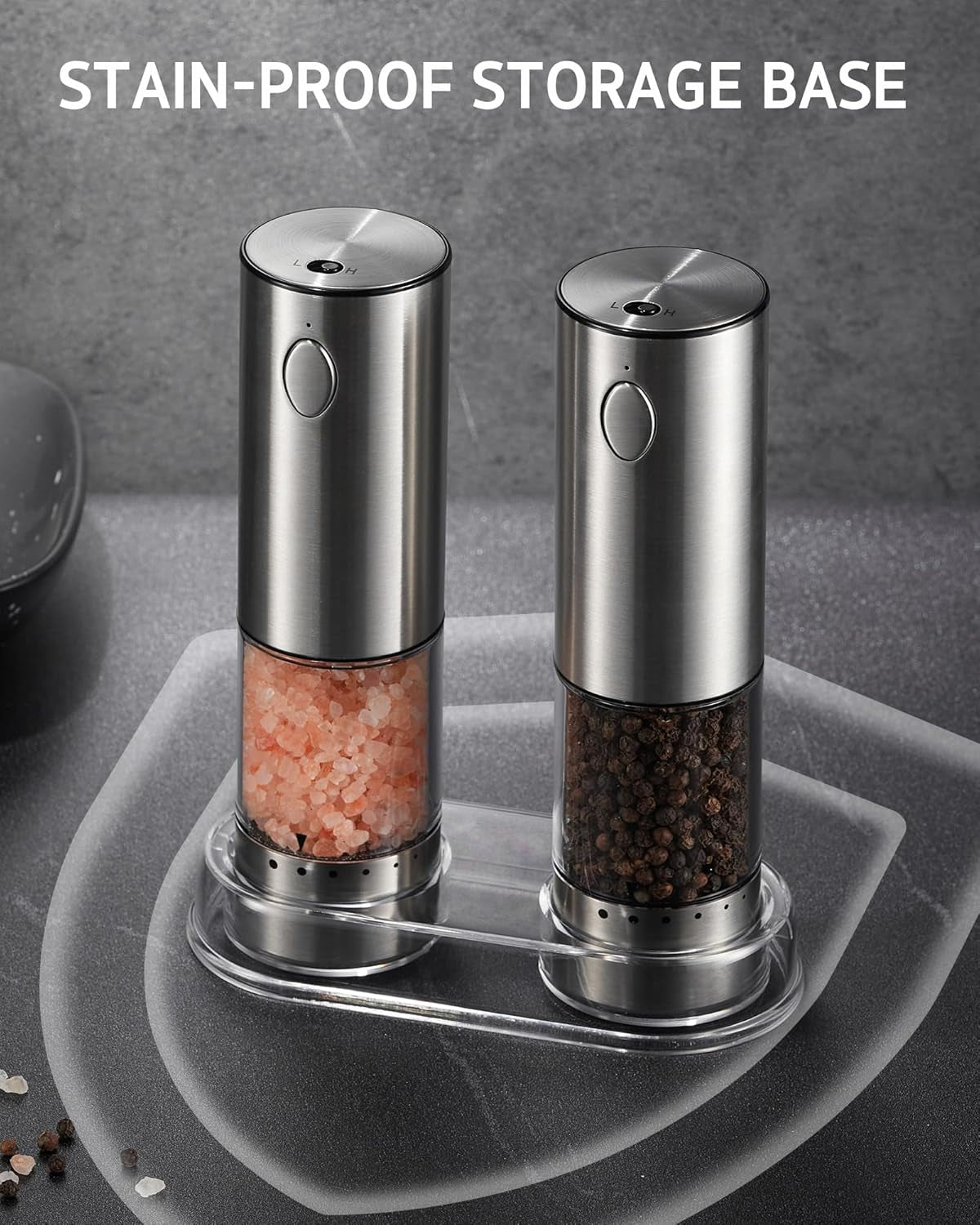 Electric Salt and Pepper Grinder Set USB-C Rechargeable, Stainless Steel Automatic Salt and Pepper Shakers with 6 Adjustable Coarseness High/Low Grinding Speed 95ML Large Capacity & LED Light