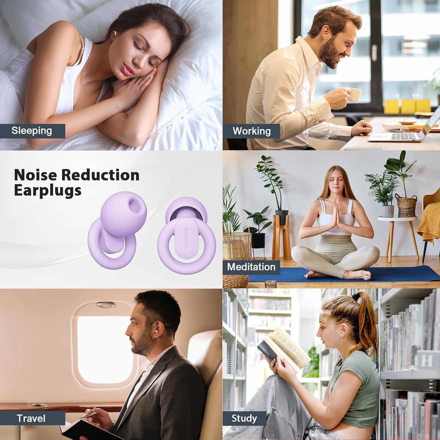 Ear Plugs for Sleeping Noise Cancelling, Reusable Earplugs for Noise Reduction, Soft Silicone Hearing Protection Ear Plugs for Sleep, Work, Noise Sensitivity, Study, Snoring, Concert 30-35Db