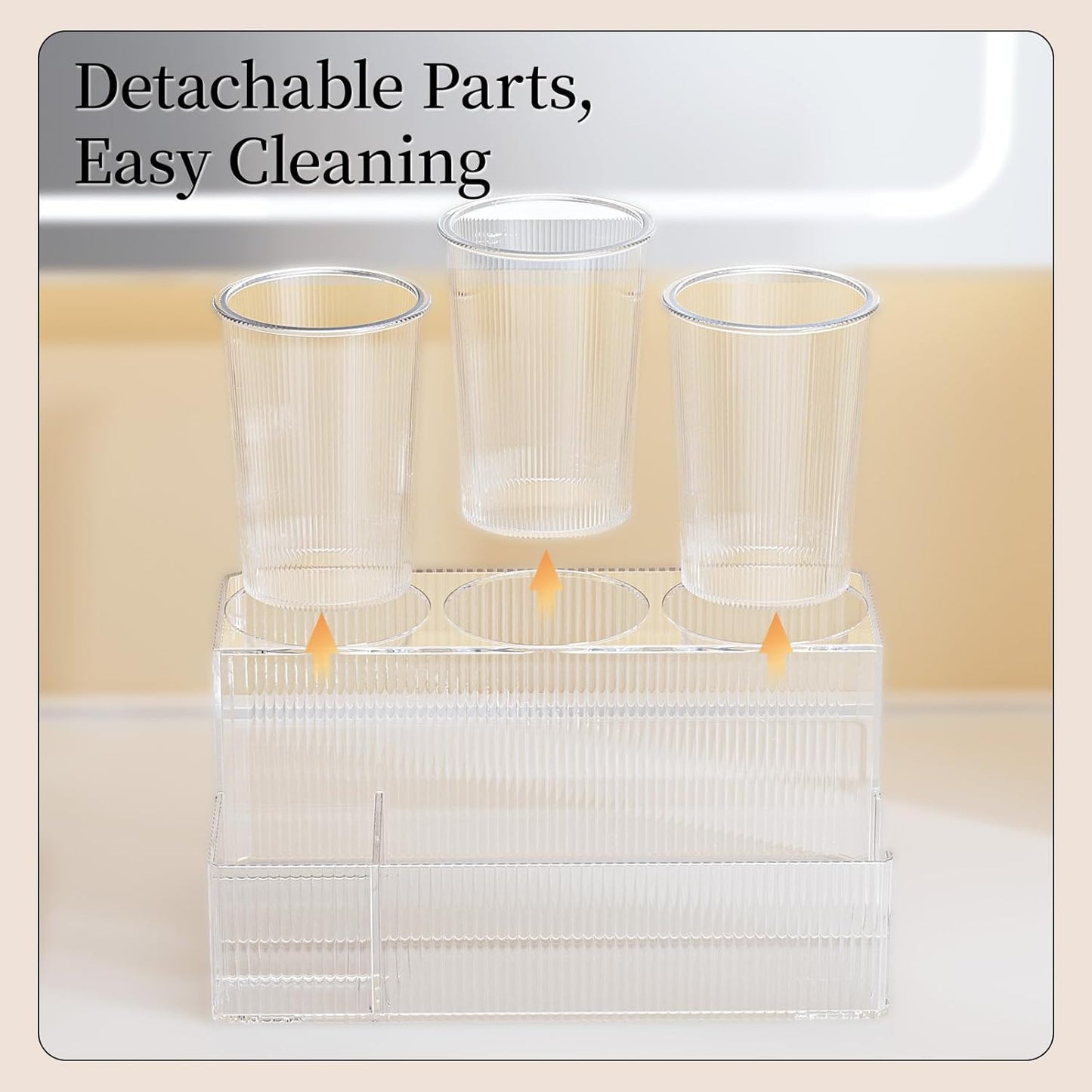 Hair Tool Organizer, Bathroom Sink Vanity Trays, Hair Dryer Holder with Detachable 3 Cups, Transparent Wave Design, Stylish & Durable, Ideal for Makeup, Vanity, Bathroom Counter Organizers and Storage