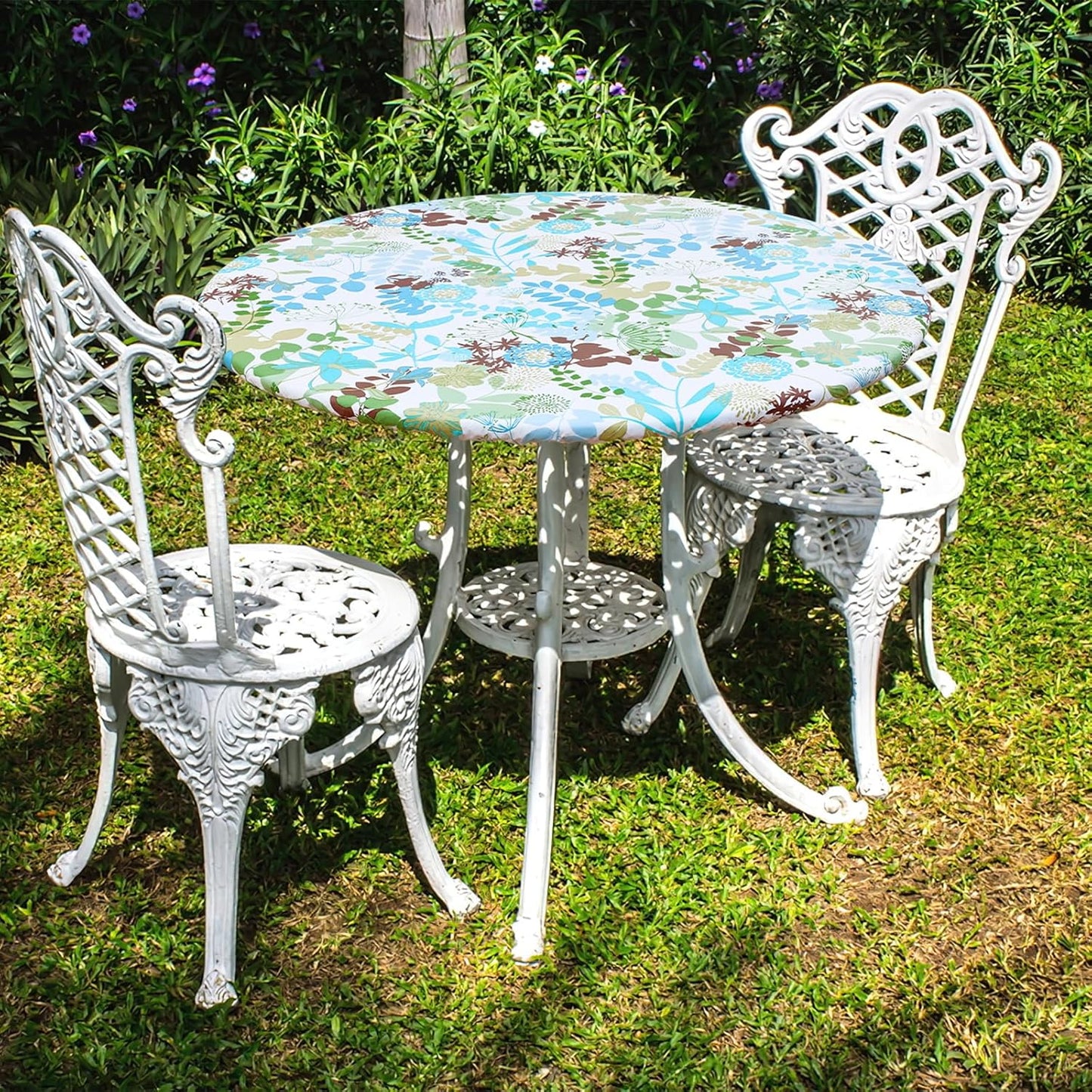 round Fitted Tablecloth with Elastic Edge, 100% Waterproof Oil Proof Plastic Table Cover, Vinyl Flannel Backed Tablecloth Fits 45"-56" round Tables for Dinner, Outdoor, Picnic, Leaves