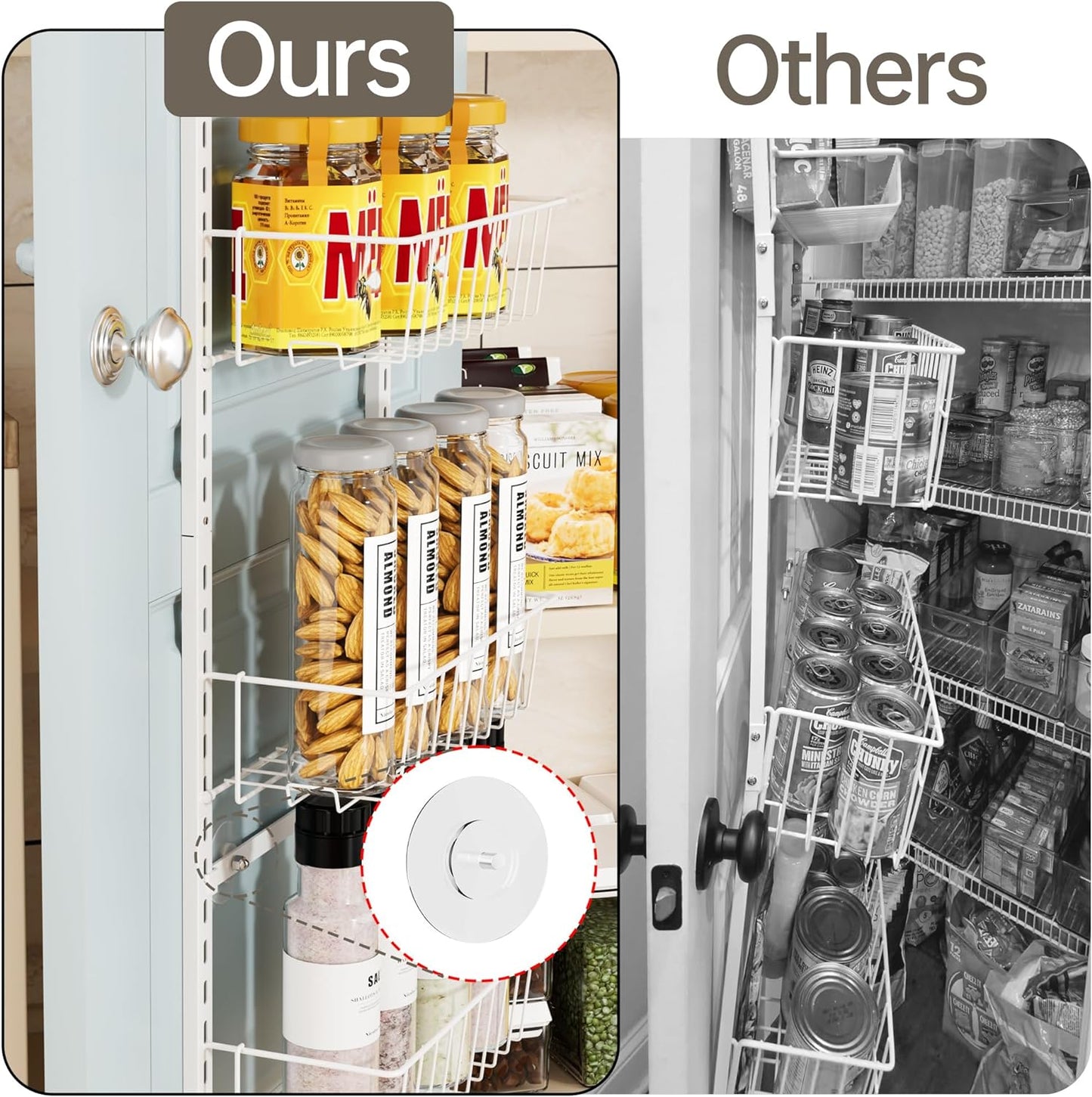 Pantry Door Organizer, Adjustable Metal over the Door Pantry Organizer Rack, 6-Tier over the Door Spice Rack, Kitchen Pantry Door Organizers and Storage, D5 W12 H52.1 Inch, White, Small