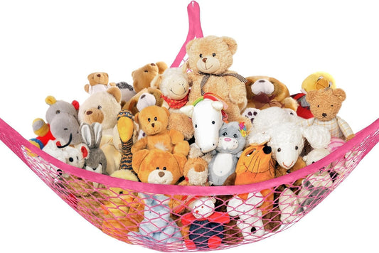 Stuffed Animal Net Hammock for Plushie Toys, Stuffed Animal Hammock Corner for Kids' Room Decor, Ideas for Organizing Stuffy Collection, 1 Pack, Pink