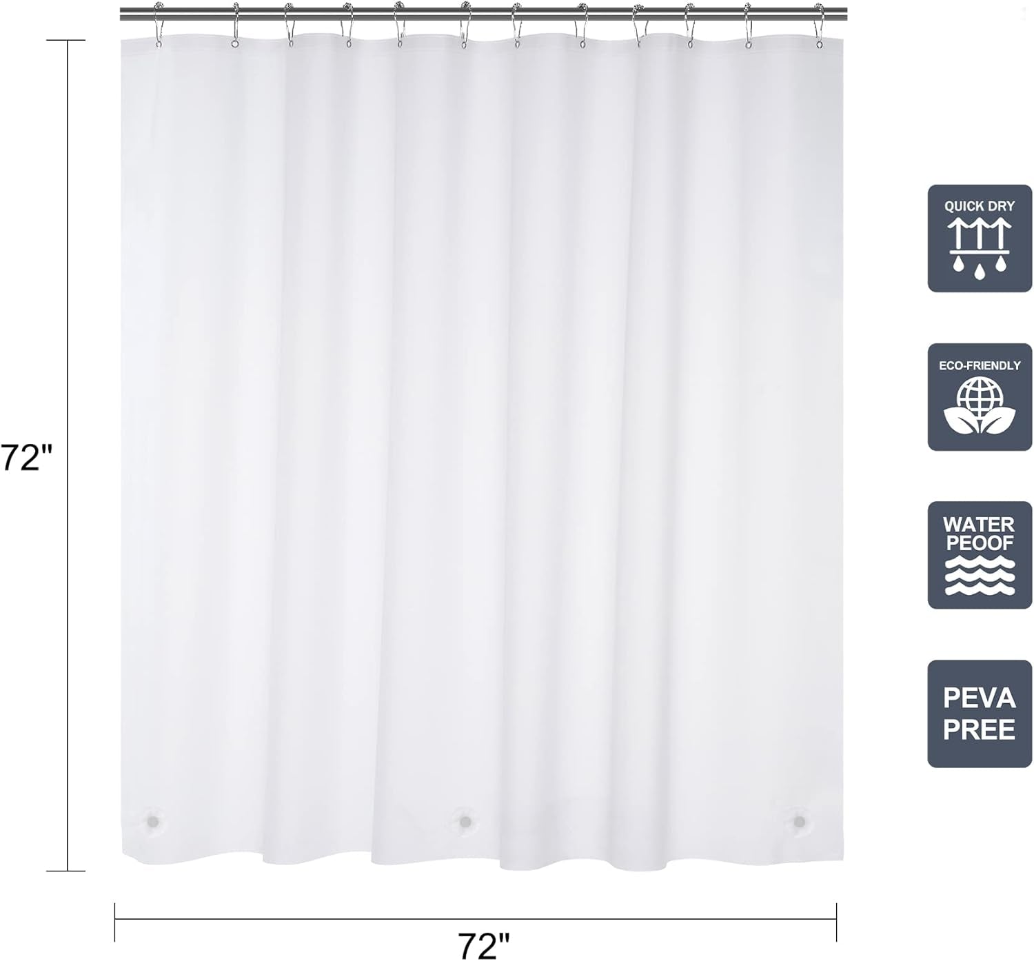 12 Pcs Shower Curtain Hooks and 72 X 72 Frosted Shower Curtain Liner
