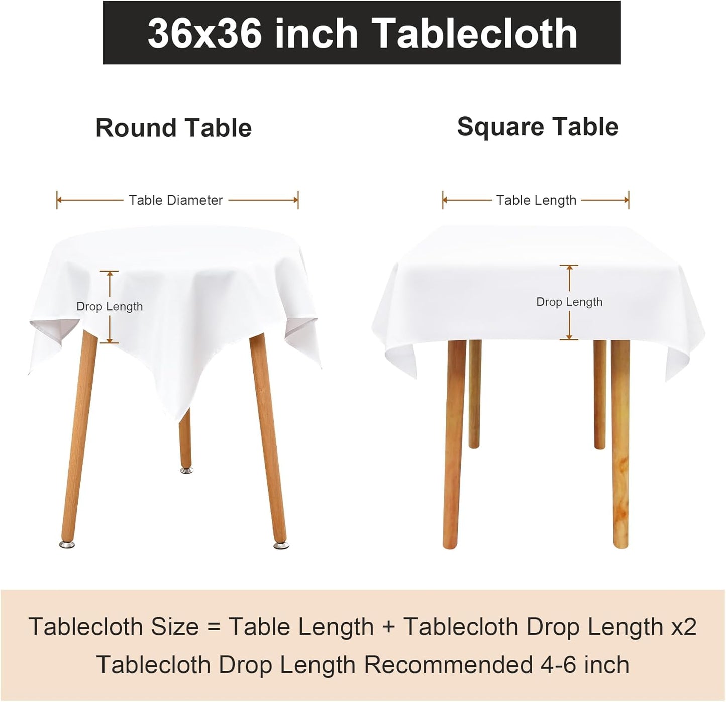 Small Square Tablecloth 36 X 36 Inch Washable Fabric Table Cloth Solid White Table Cover for Nightstand End Bedside Tables Tabletop Decoration