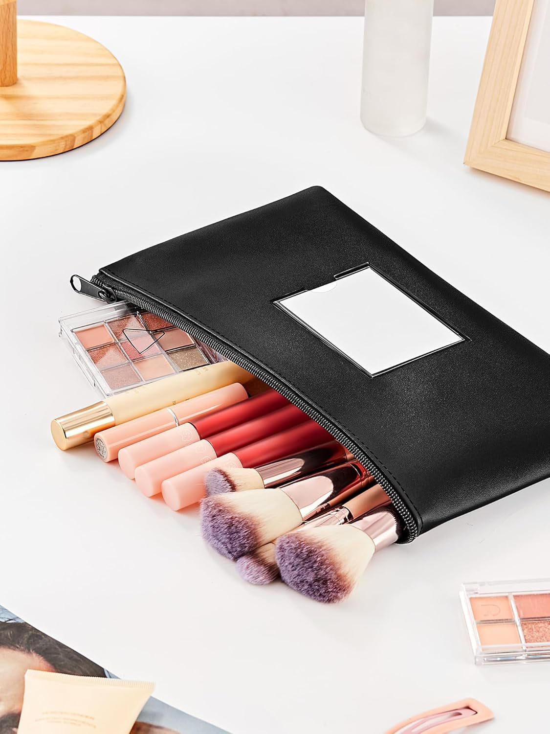 2-Pack Bank Deposit Money Bags with Zipper, PU Leather Bags Cash Wallet Pouches with Label, for Coins, Cosmetics, Invoice, Bills, Tools, 11.5 X 6.2 Inches, Aqua Blue & Black